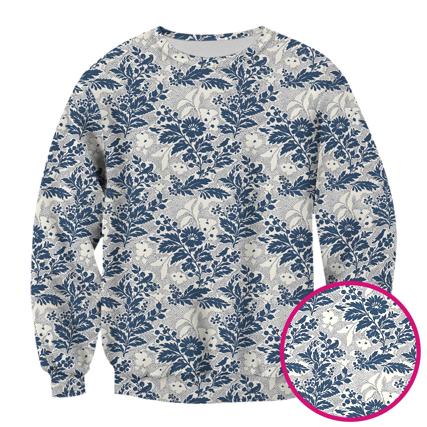 Cute Blue Floral Botanical Nurse Pattern Scrub Top, Breathable Fabrics Nursing Uniform