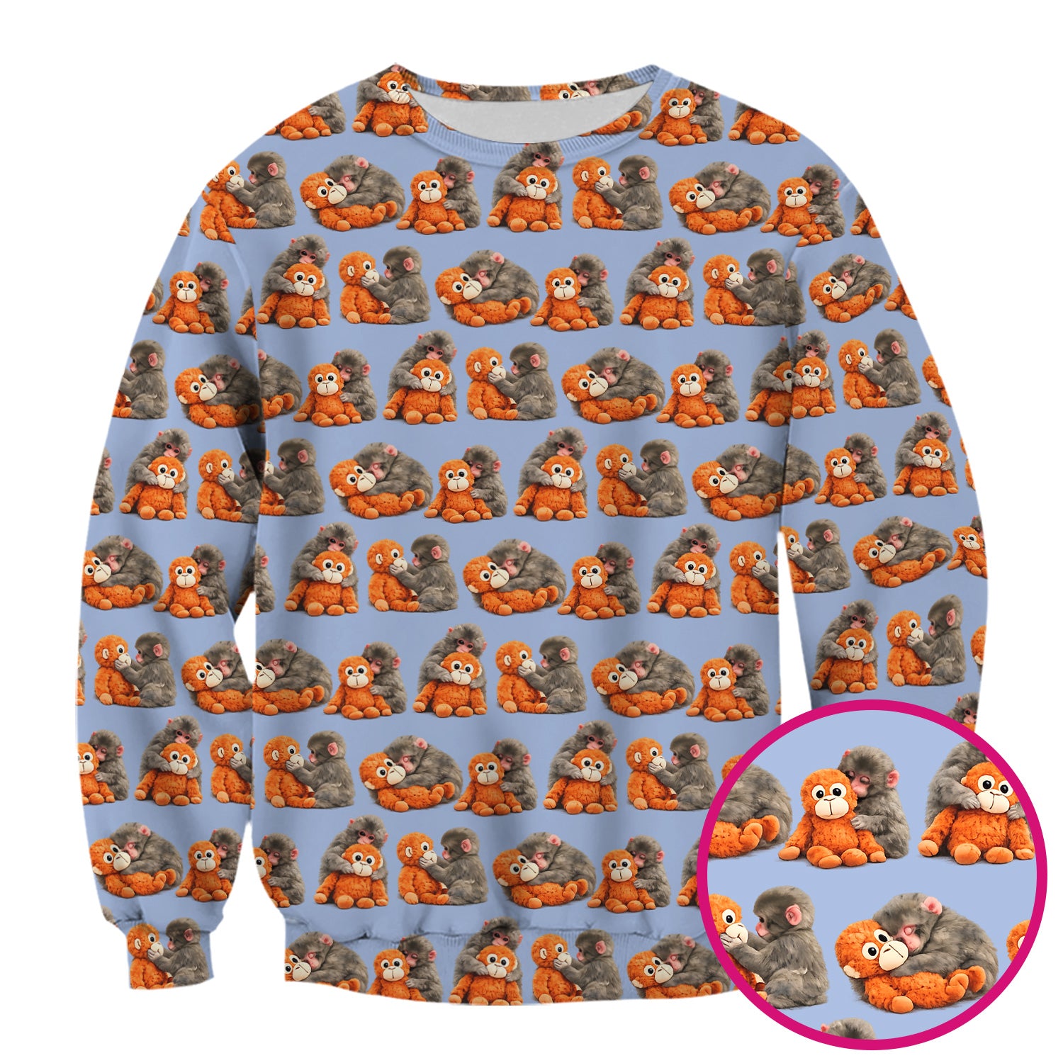 Cute Baby Monkey Plush Toy Animal Pattern Scrub Top, Breathable Medical Uniform Top