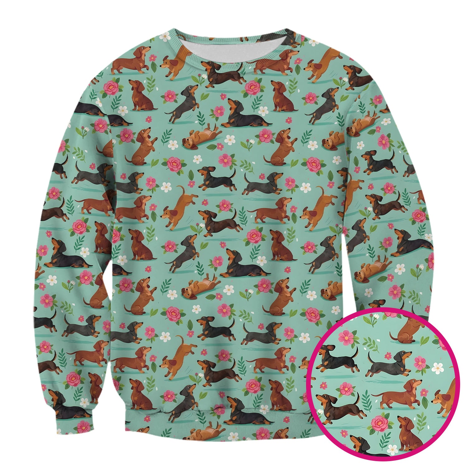 Cute Floral Dachshund Puppy Pattern Scrub Top, Comfortable Scrubs for Nurses