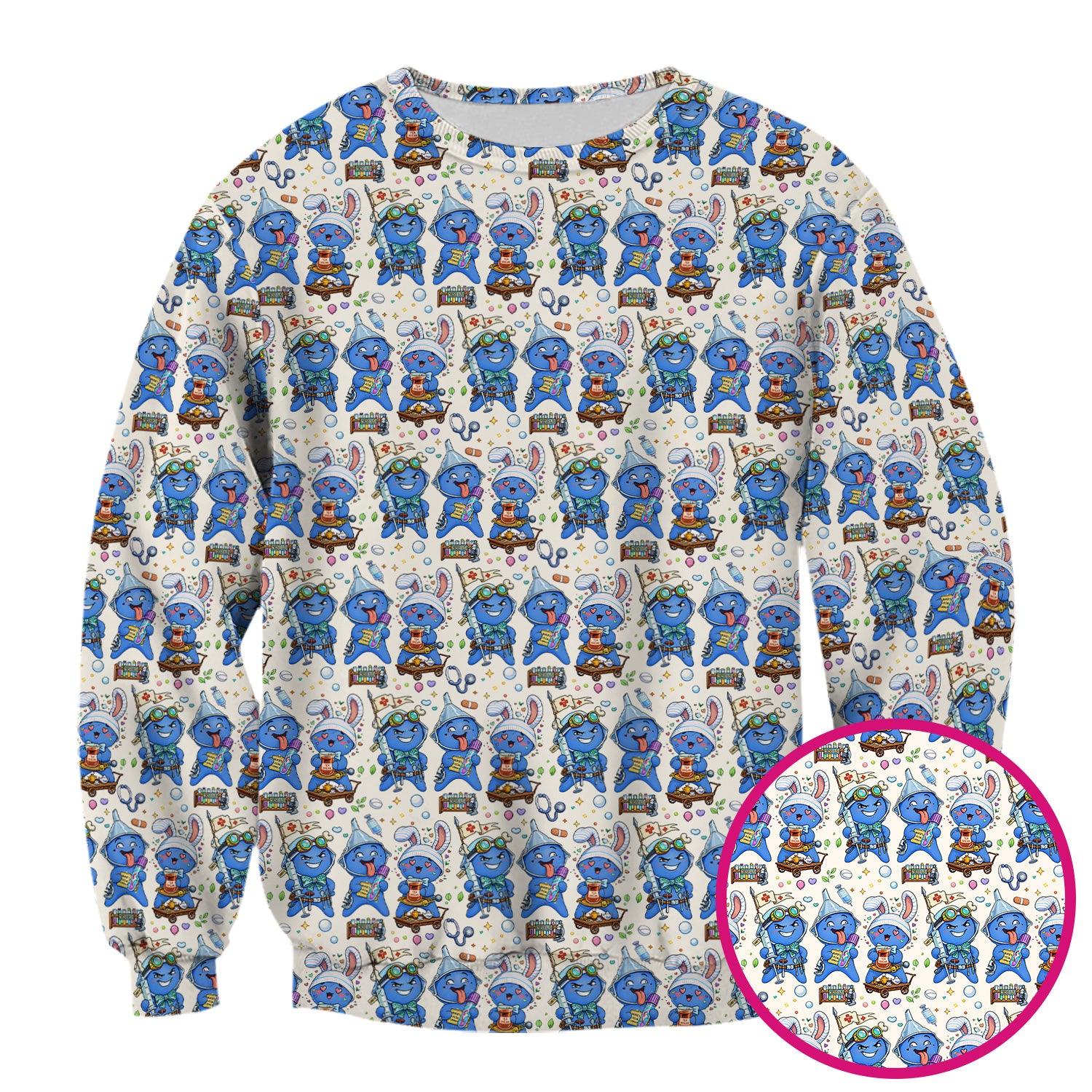Cute Glove Doll Hospital Medical Cartoon Nurse Pattern Scrub Top, Comfortable Scrubs for Nurses