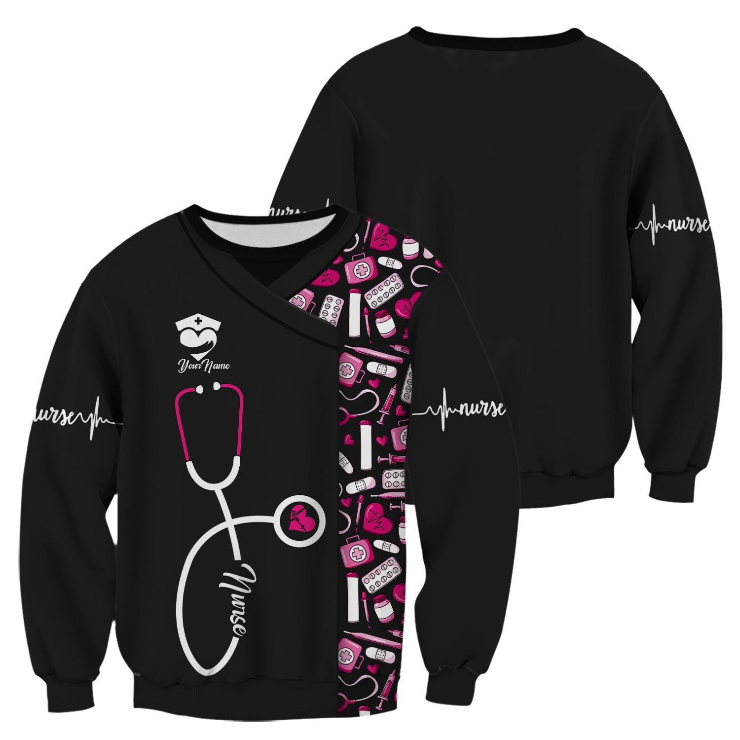 Personalized Nurse Shirt - Stethoscope & Medical Design with Heart - Custom Gift for RN CNA LPN Healthcare Workers