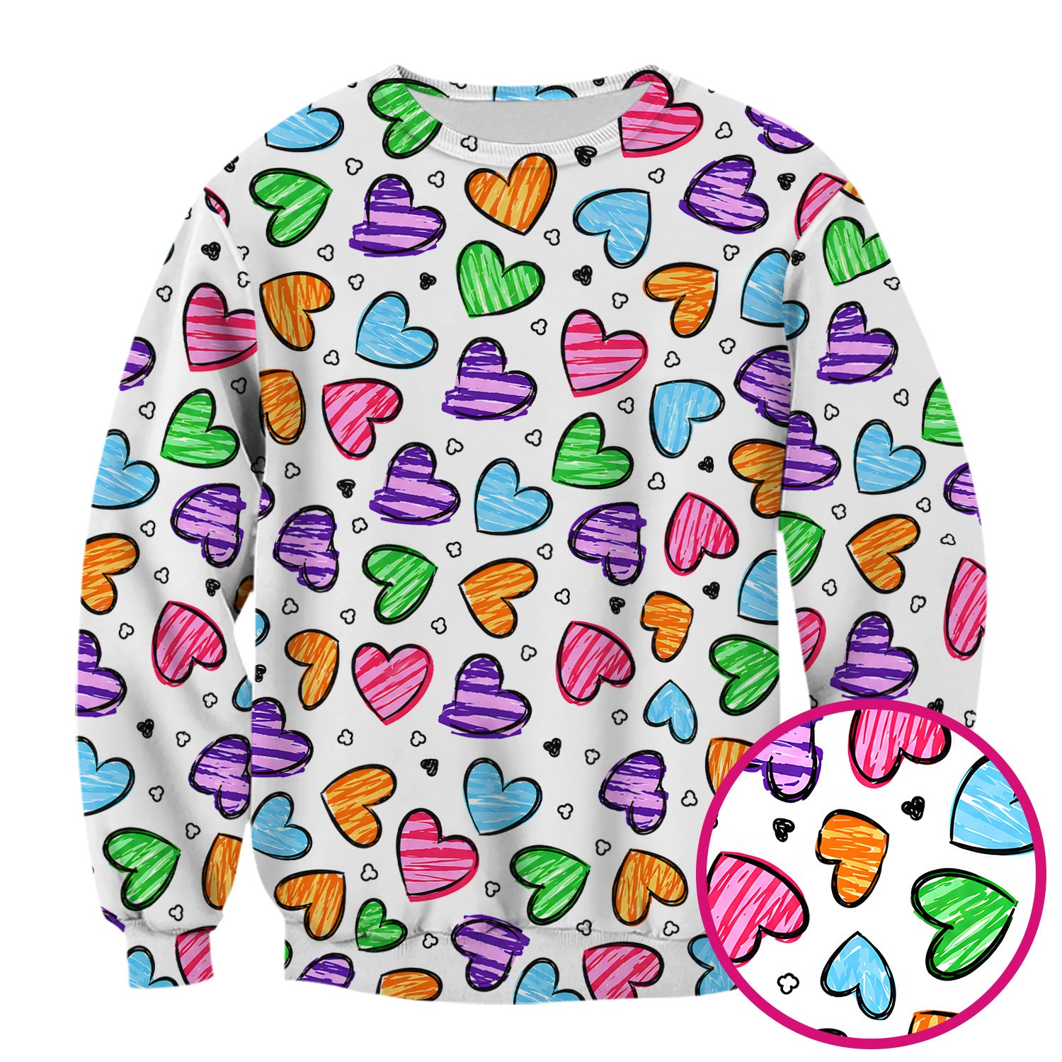 Colorful Doodle Heart Pattern Scrub Top, Comfortable Scrubs for Nurses