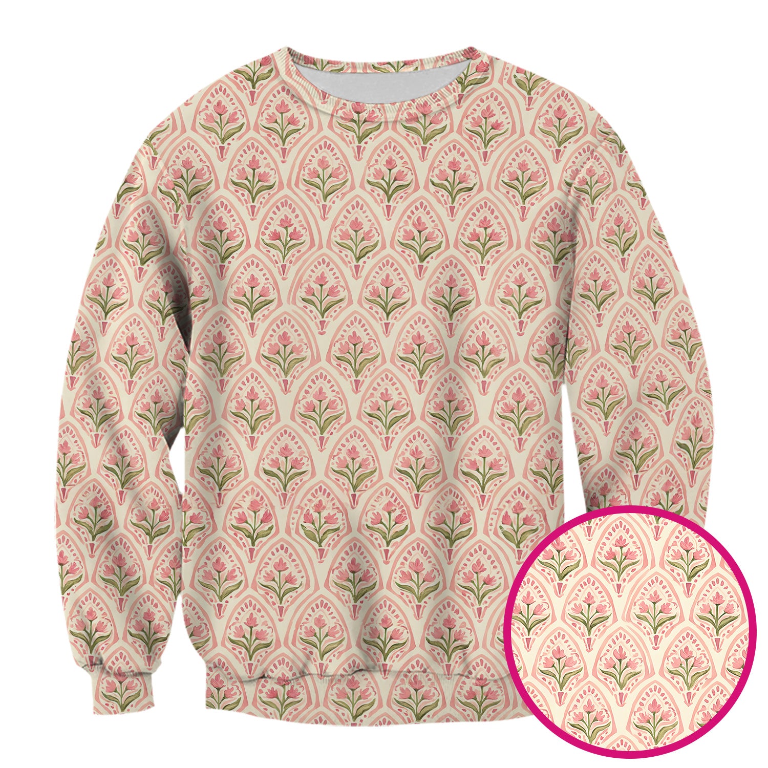 Pink Tulip Floral Arch Pattern Scrub Top, Comfortable Scrubs for Nurses