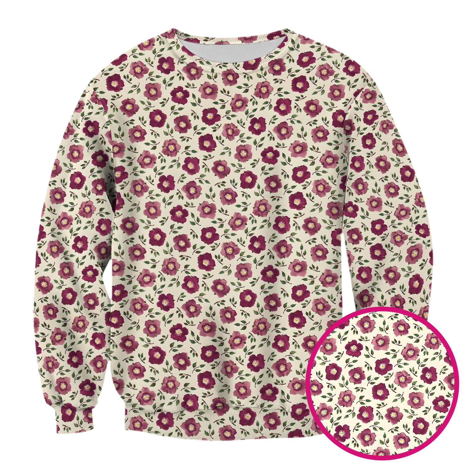 Purple Floral Blossom Leaf Pattern Scrub Top, Comfortable Scrubs for Nurses