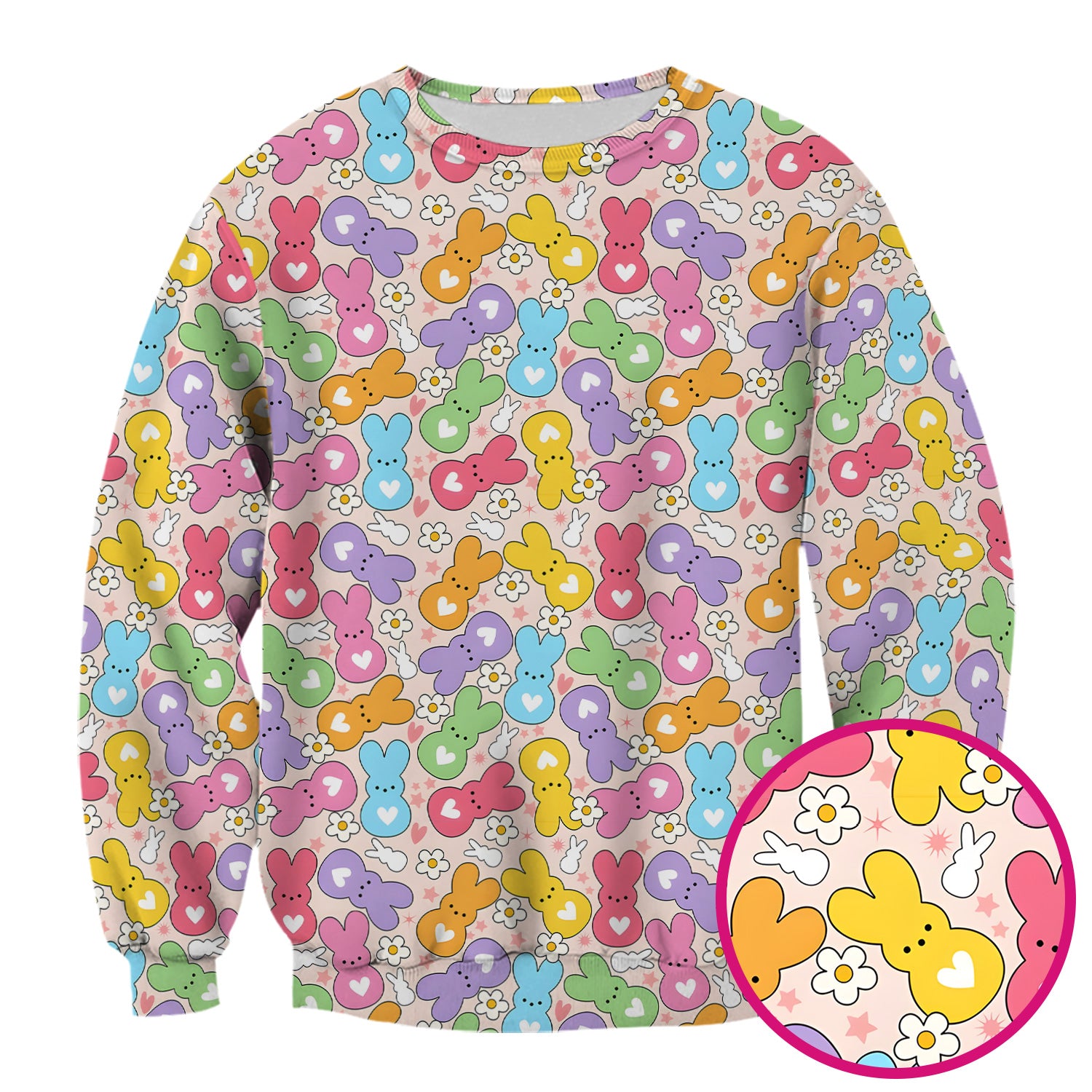 Sweet Pastel Bunny Daisy Pattern Scrub Top, Comfortable Scrubs for Nurses, Easter