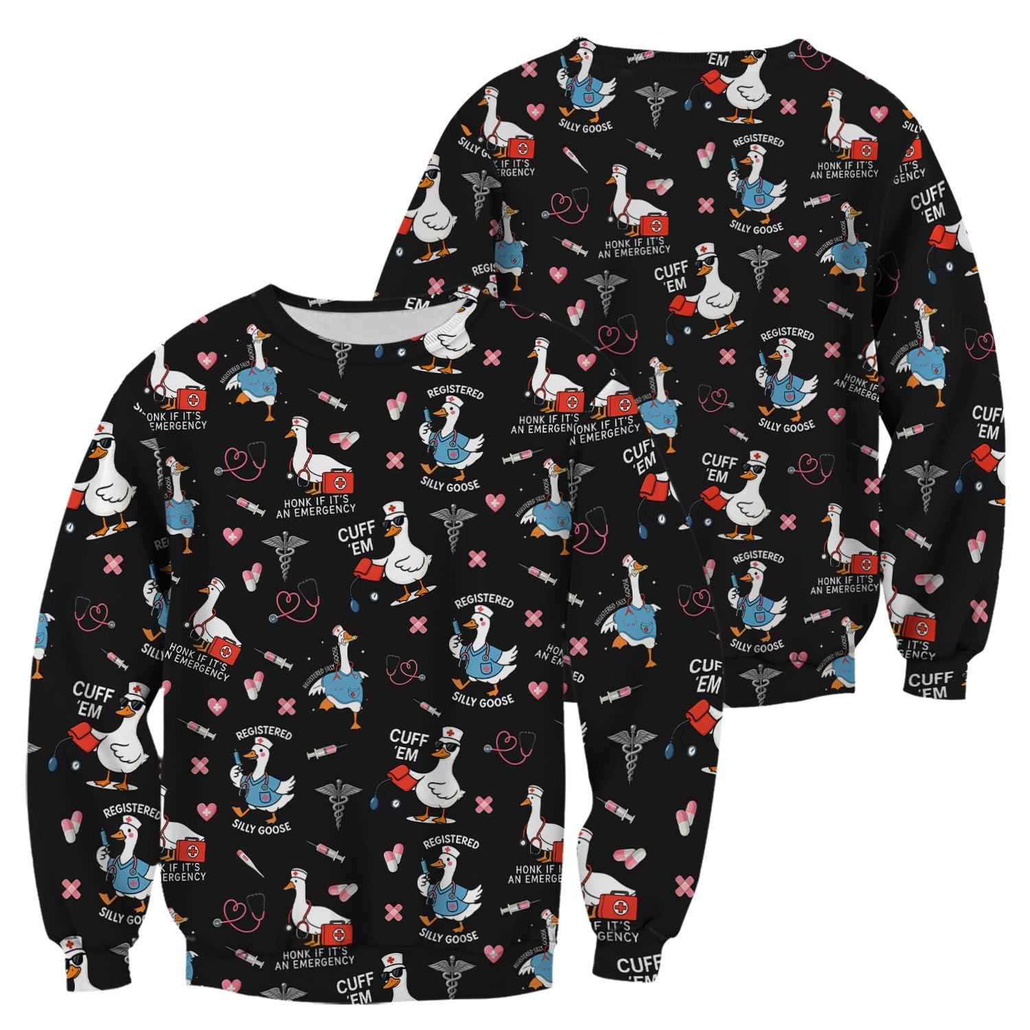 Funny Goose Nurse Scrub Top for Women - Medical Uniform Shirt with Stethoscope & Heart Print - Fun Gift for RN CNA LPN