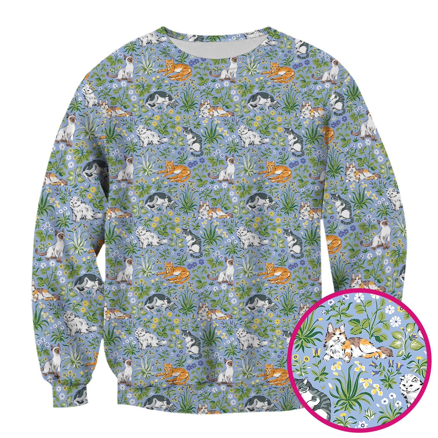 Cute Floral Cat Garden Pattern Scrub Top, Comfortable Scrubs for Nurses