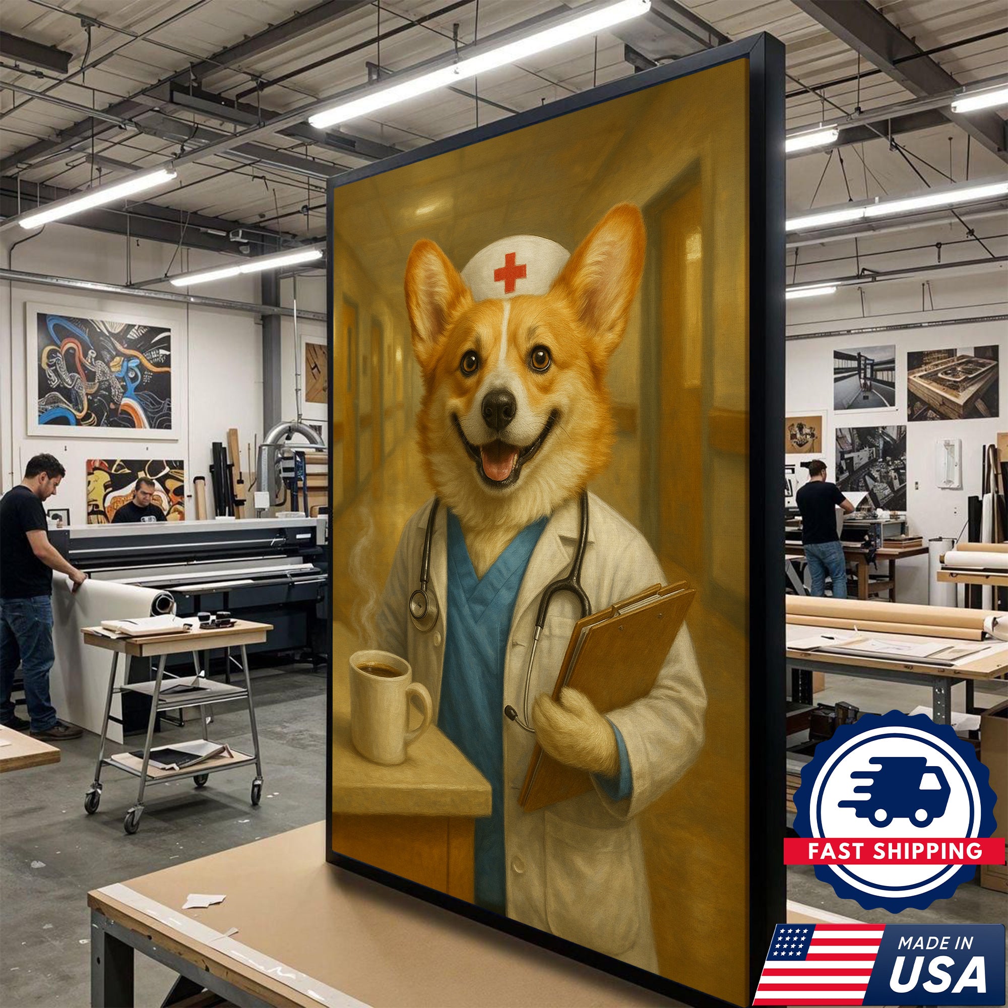 Funny Corgi Nurse Canvas, Cute Nurse Poster Wall Art For Clinic, Nursing Gift For RN, Corgi Nurse Poster