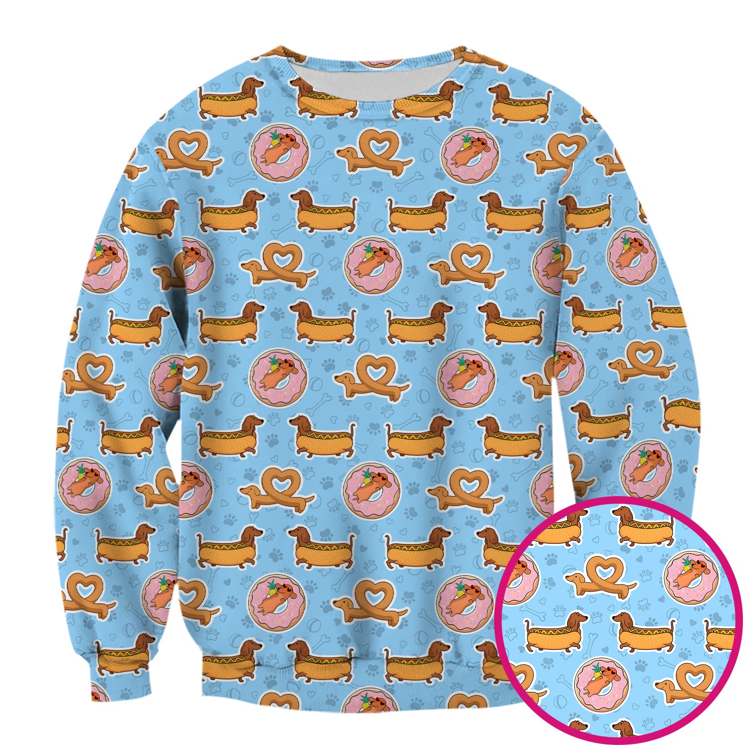 Cute Dachshund Donut Heart Pattern Scrub Top, Comfortable Scrubs For Nurses