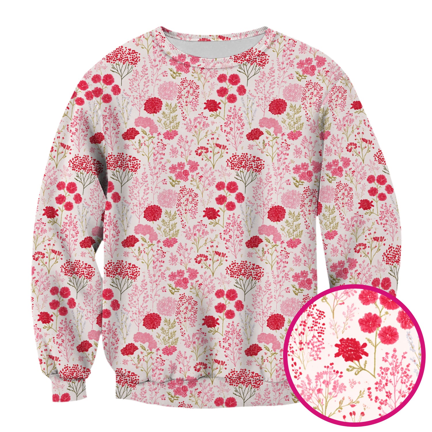 Pink Floral Pattern Allover Print Scrub Top, Breathable Fabrics Nursing Uniform