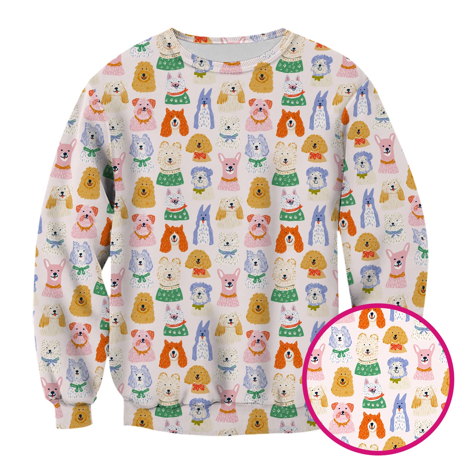 Colorful Dog Faces Cartoon Pattern Scrub Top, Comfortable Scrubs for Nurses