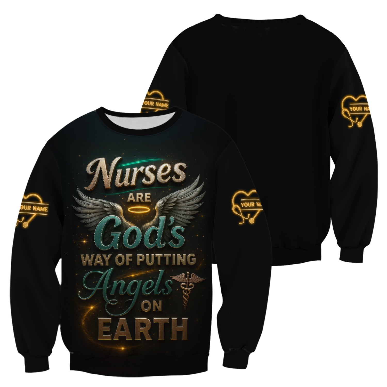Custom Religious Nurse Scrub Shirt for Women - Angel Wings & Halo Graphic Uniform - Appreciation Gift for RN LPN CNA