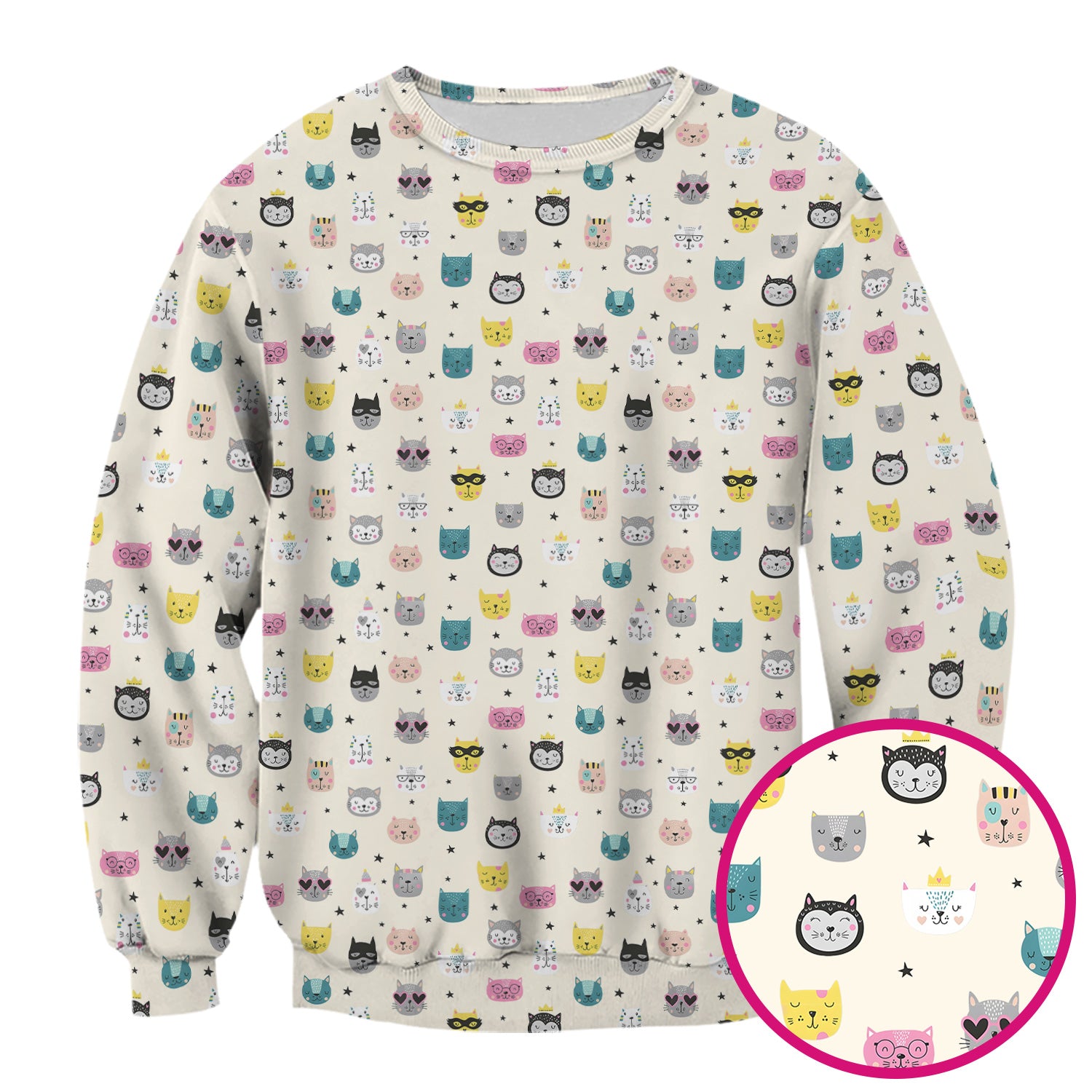 Cute Colorful Cat Pattern Scrub Top, Comfortable Scrubs for Nurses