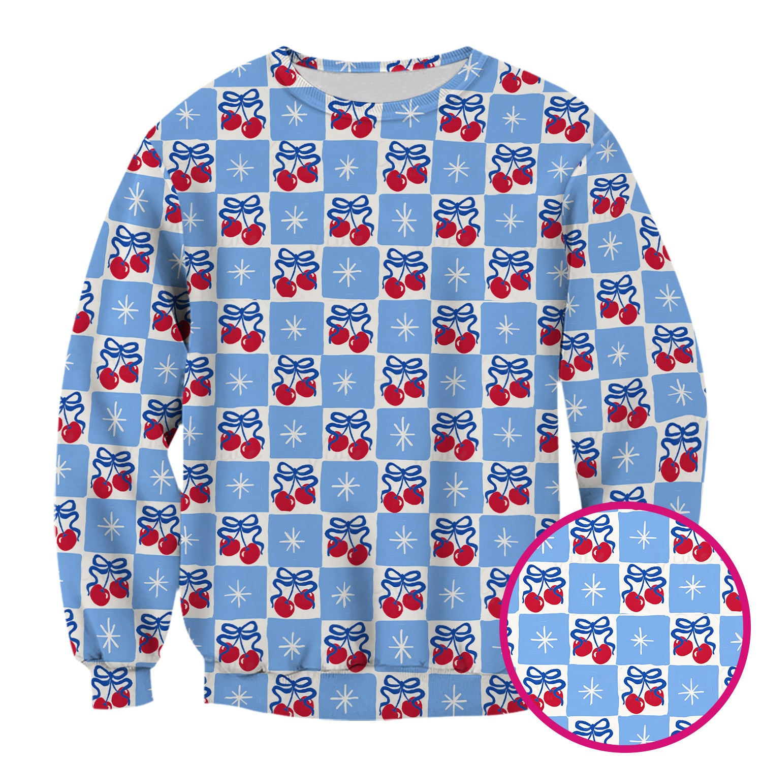 Cute Cherry Bow With Blue Gingham Check Pattern Scrub Top, Comfortable Scrubs for Nurses