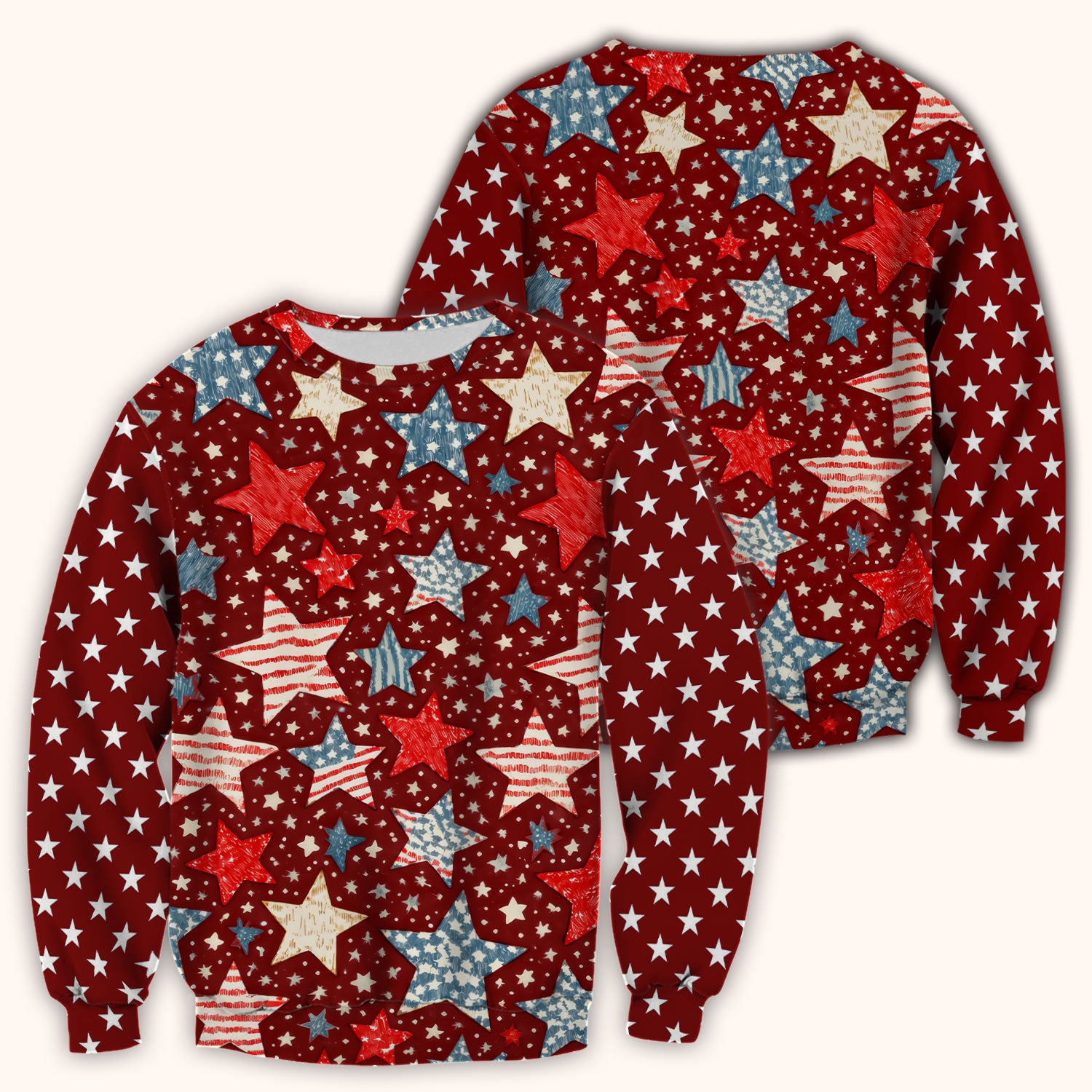 Patriotic Star Pattern Medical Scrub Top, Breathable Fabrics Nursing Uniform