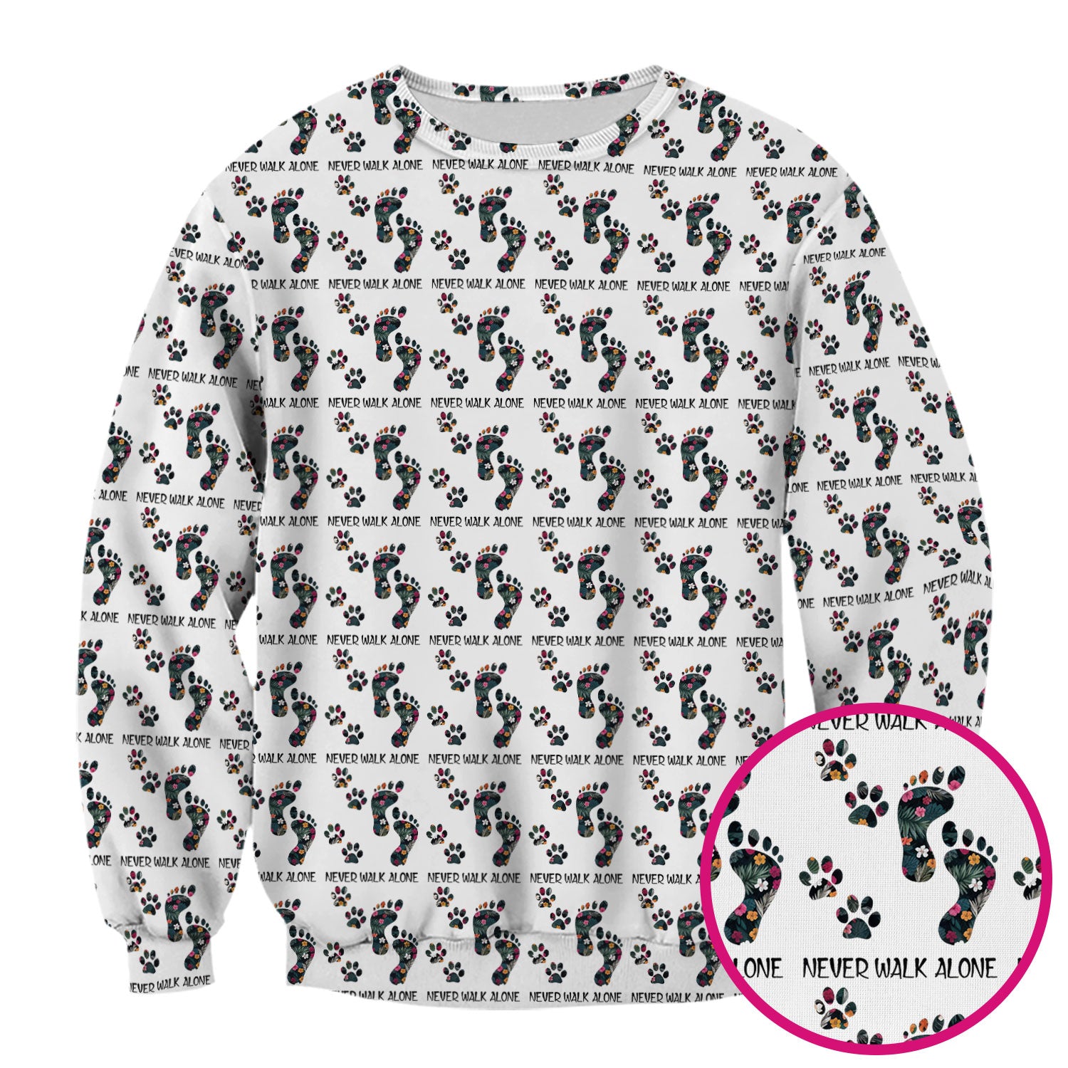 Never Walk Alone Scrub Top, Floral Paw Print Medical Scrub Shirt for Nurses, Vet Techs And Healthcare Workers