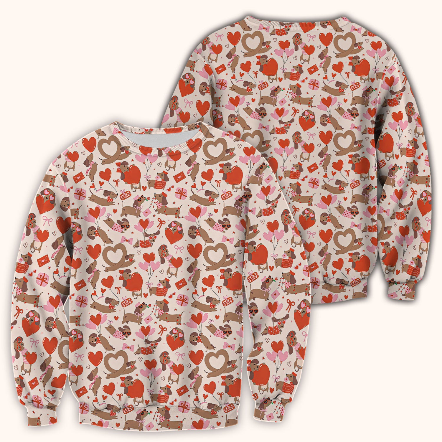 Cute Dachshund Valentine Medical Pattern Scrub Top, Breathable Fabrics Nursing Uniform