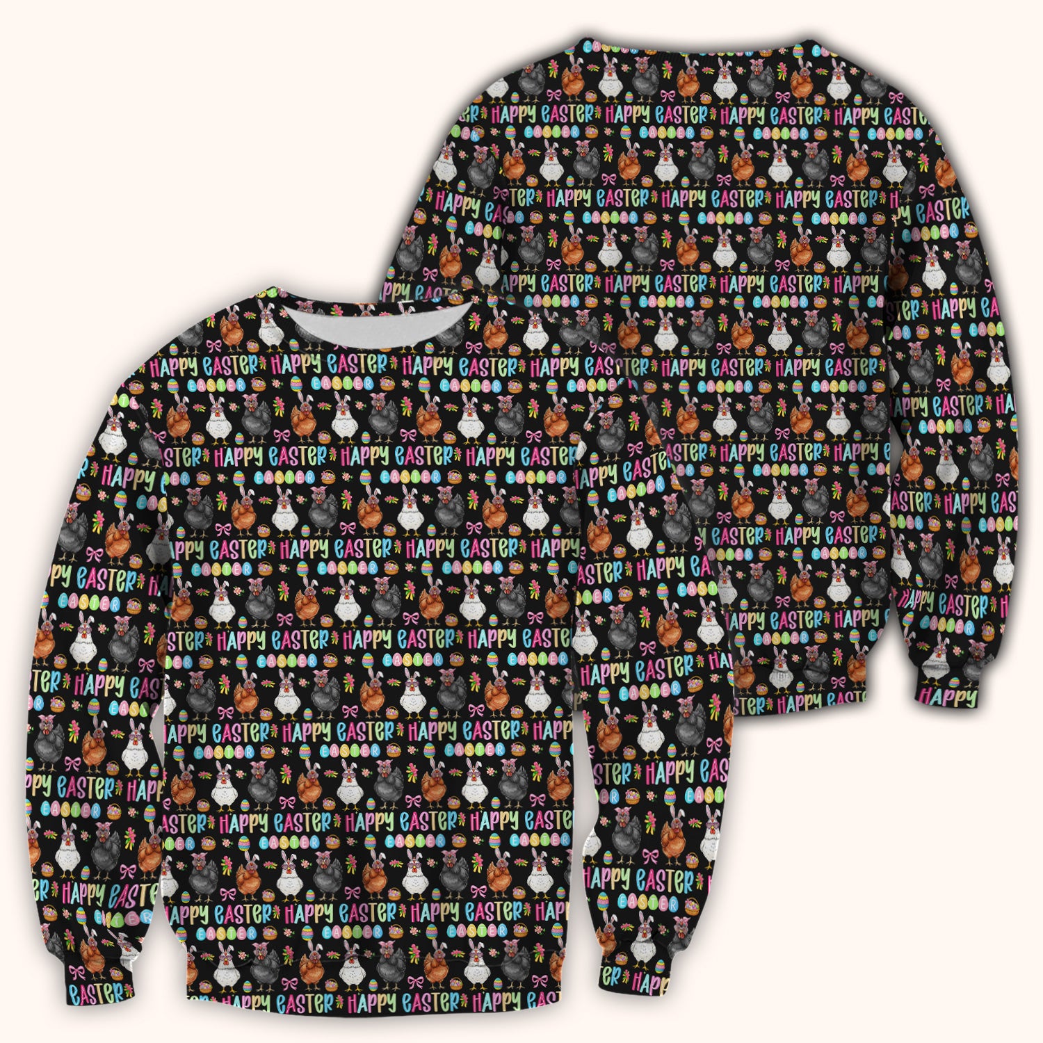 Happy Easter Bunny Eggs Pattern Scrubs Top, Comfortable Scrubs for Nurses