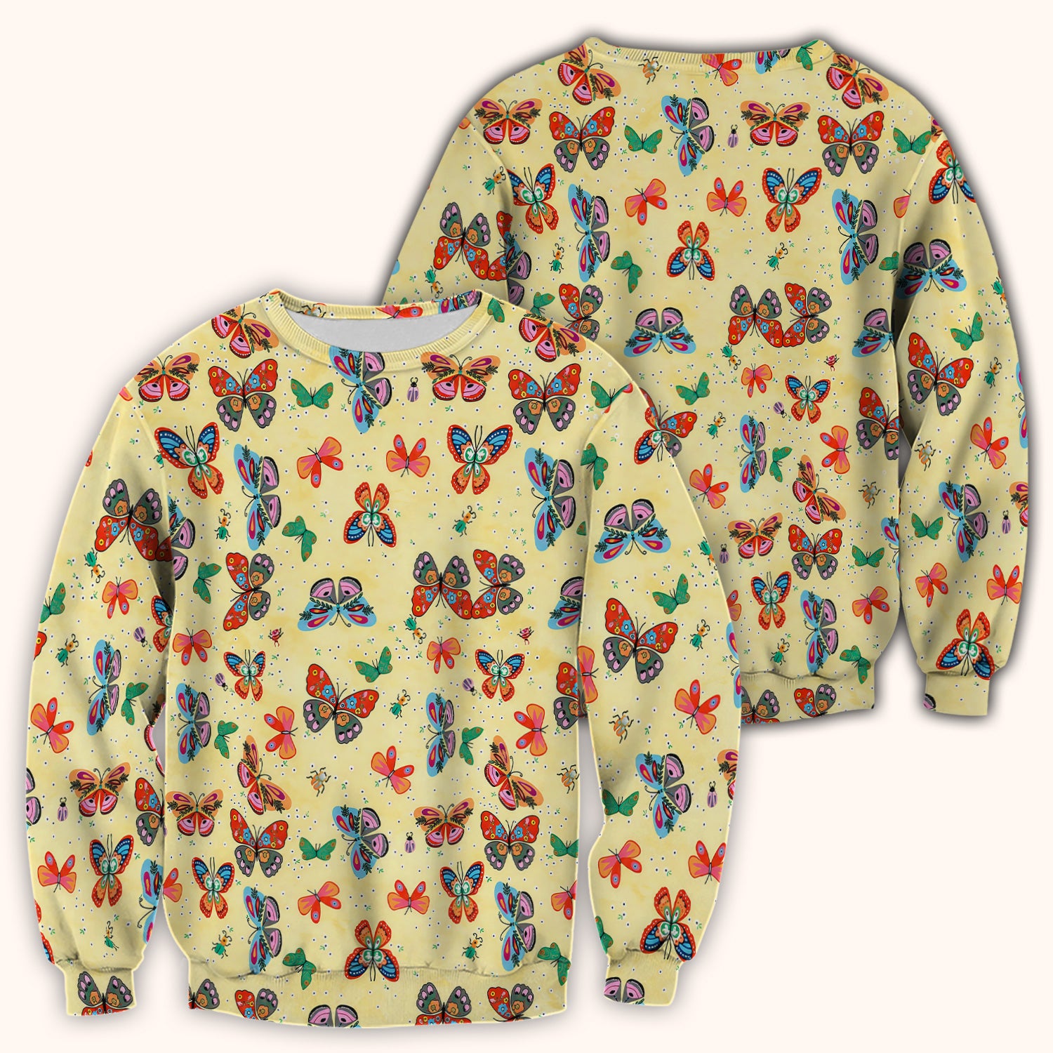 Colorful Butterfly Garden Pattern Scrub Top, Breathable Fabrics Nursing Uniform