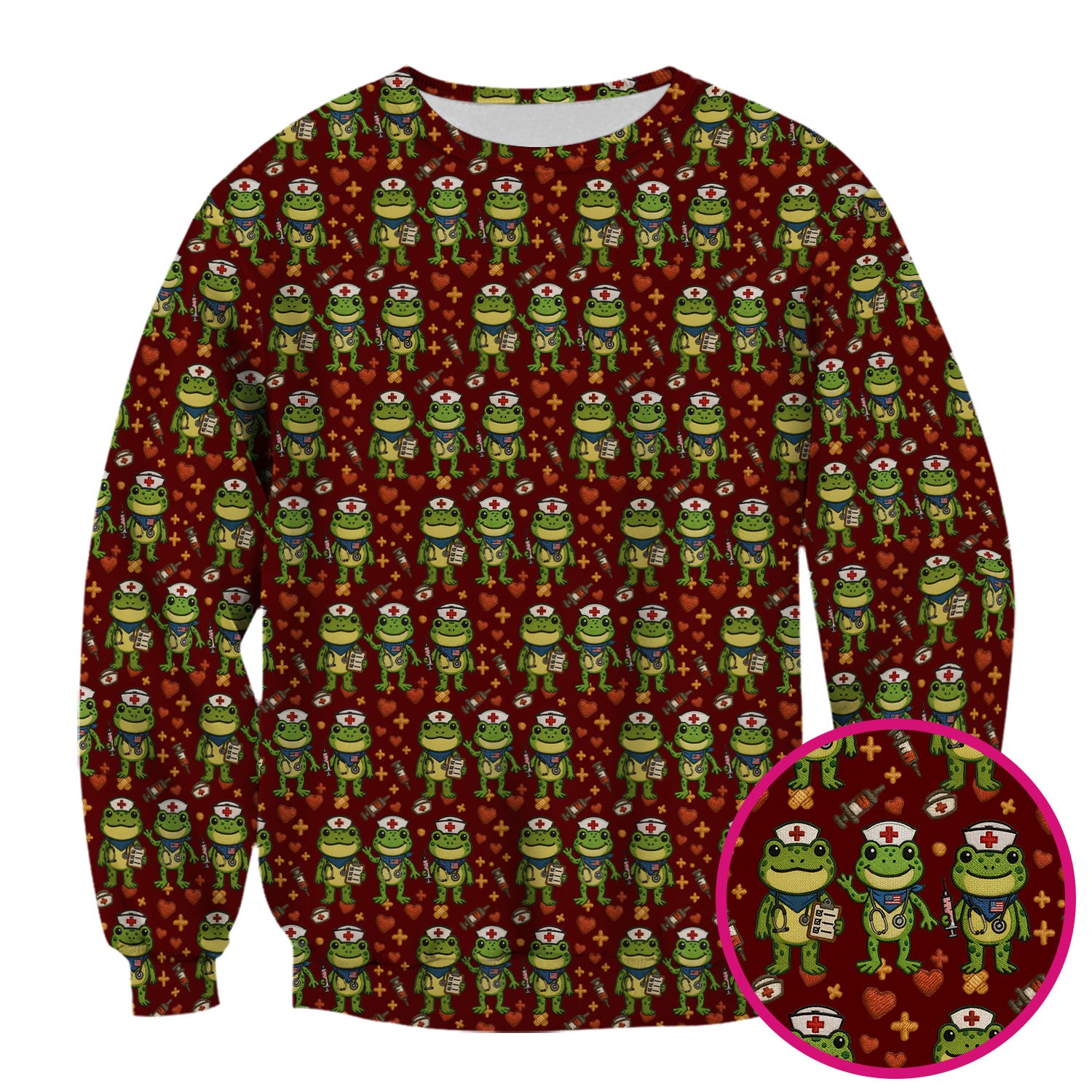 Frog Pattern Scrub Top, Cute Frog Scrub Shirt, Breathable Fabrics Nursing Uniform