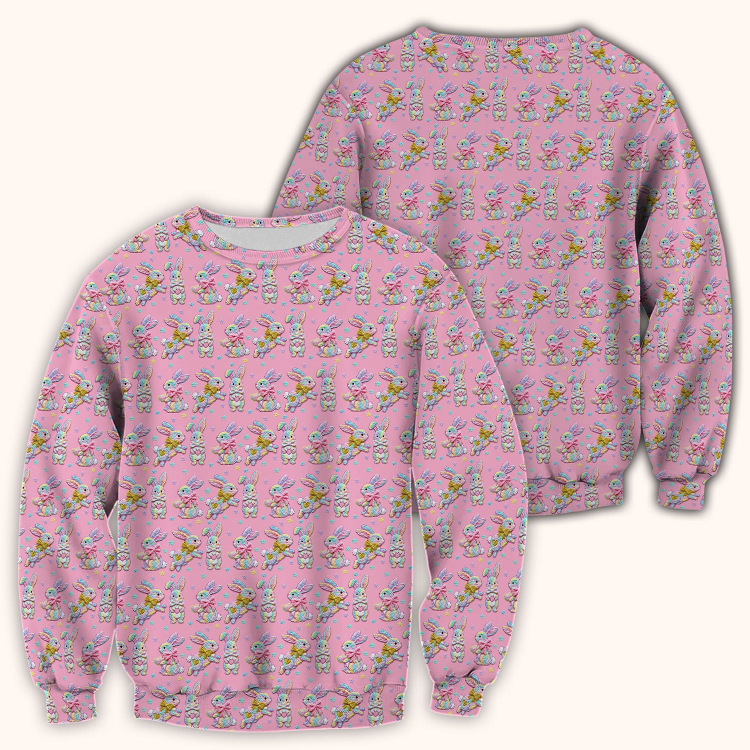 Cartoon Bunny All Over Print Scrub Top, Comfortable Scrubs for Nurses, Easter