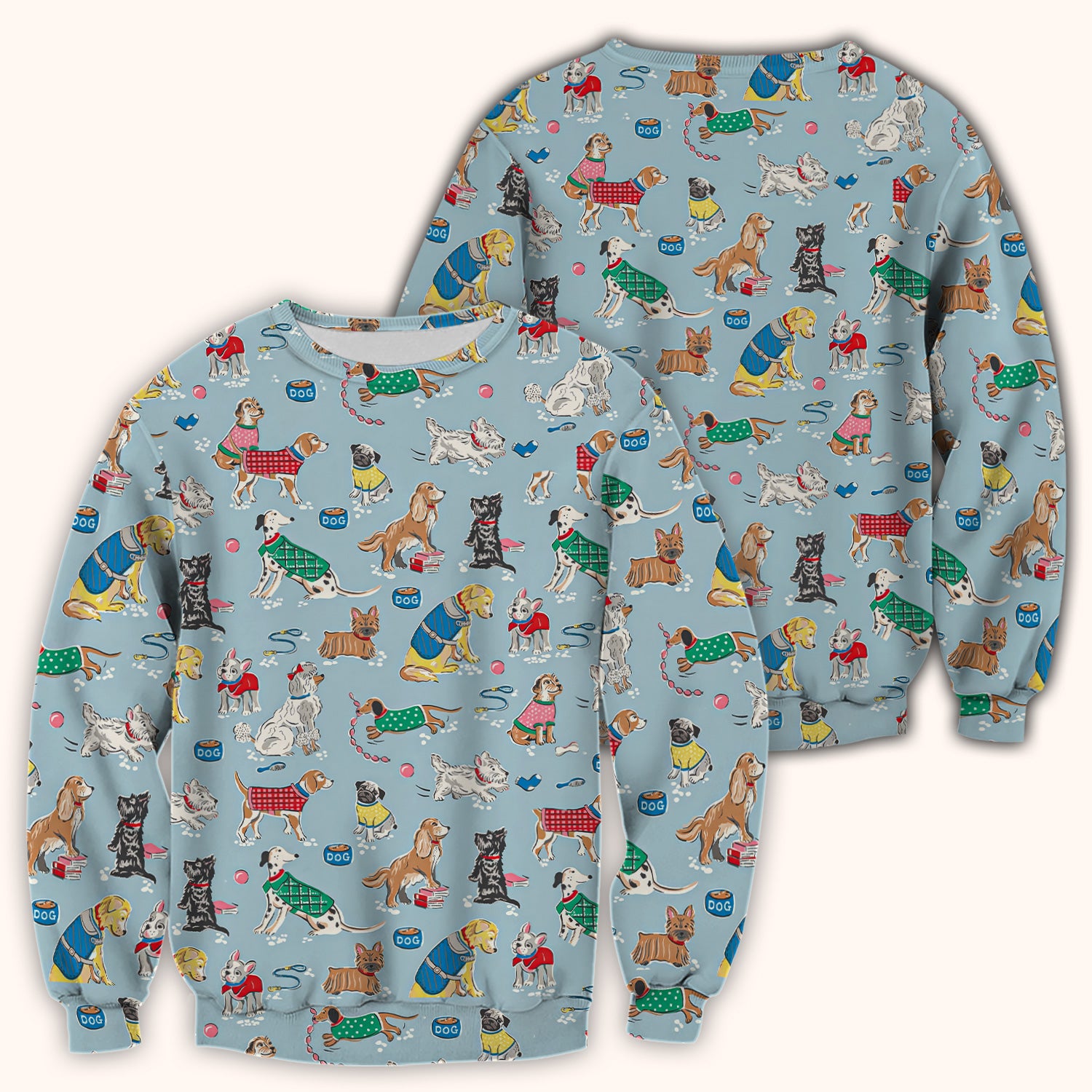 Cute Dog Wearing Sweater Playing Ball Pattern Scrub Top, Comfortable Scrubs for Nurses