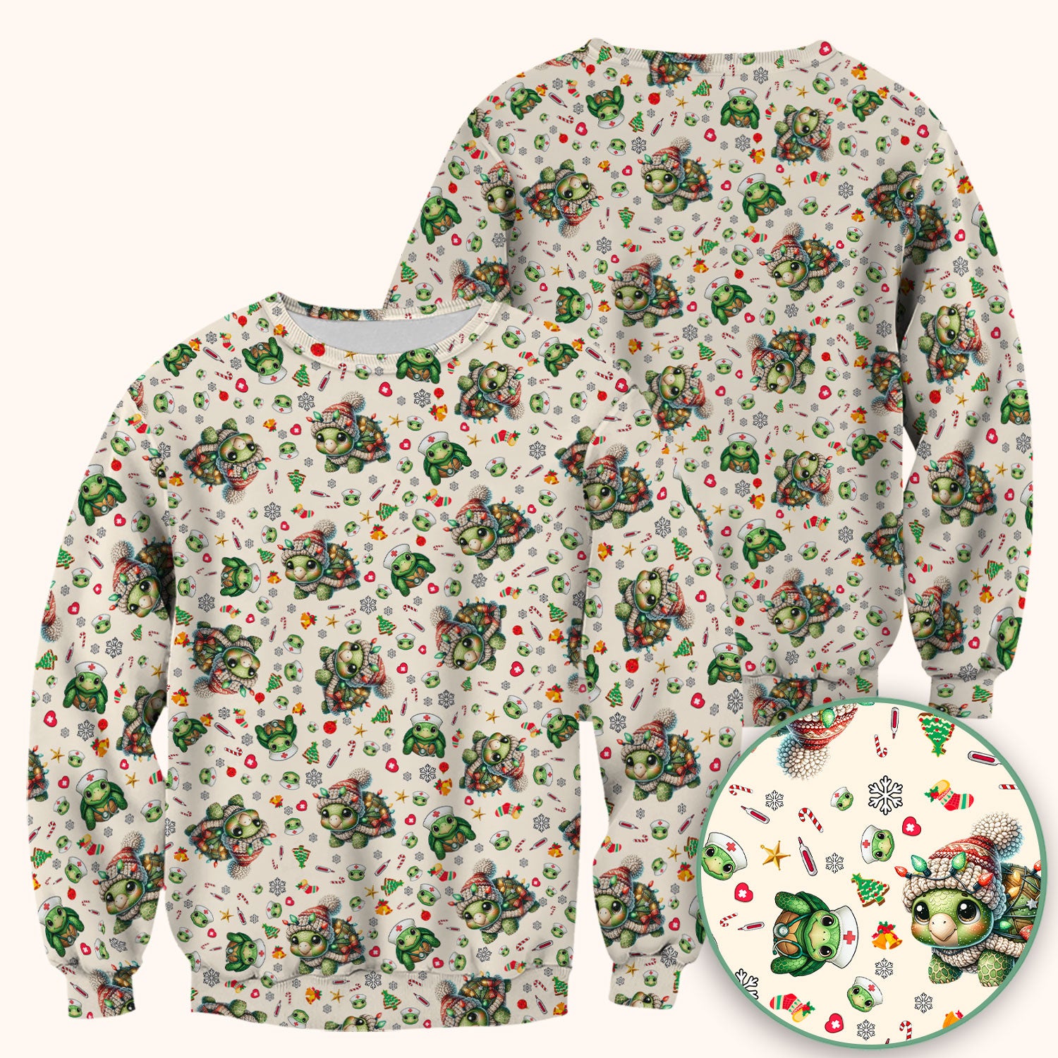 Christmas Turtle Scrub Top - Cute Funny Nurse Shirt - Holiday Medical Uniform for Women RN LPN CNA Gift Idea
