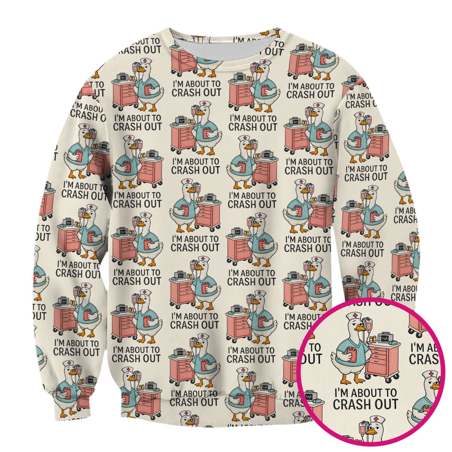 Funny Nurse Goose Crash Out Pattern Scrub Top, Comfortable Scrubs for Nurses