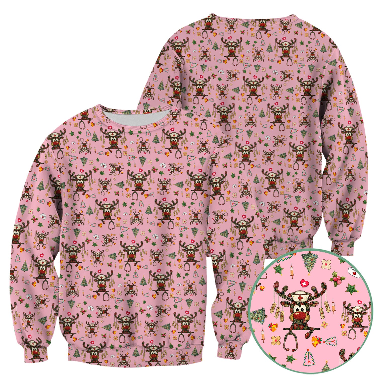 Reindeer Christmas Nurse Scrub Top - Funny Holiday Scrub Shirt - Cute Medical Uniform for Women RN LPN CNA Gift