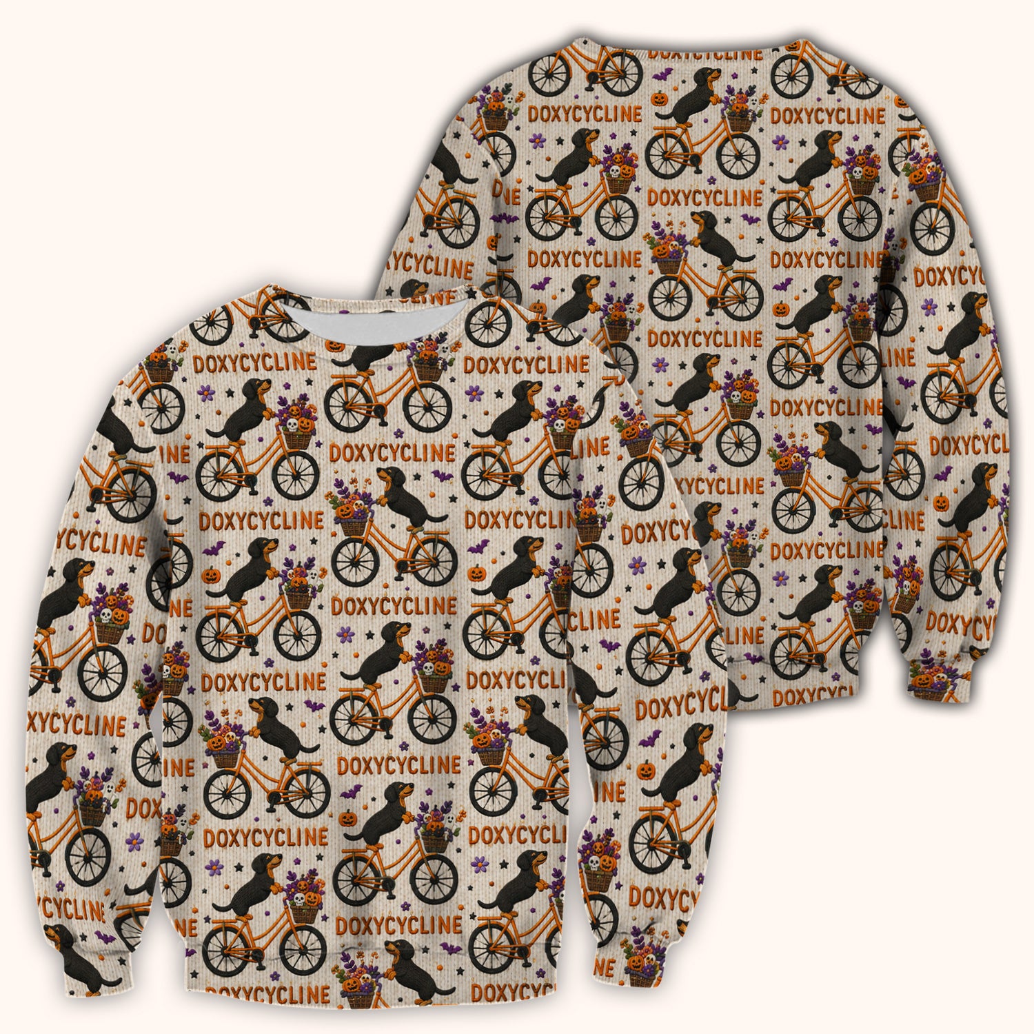 Halloween Dachshund with Doxycycline Bike Print Scrub Top, Comfortable Scrubs for Nurses