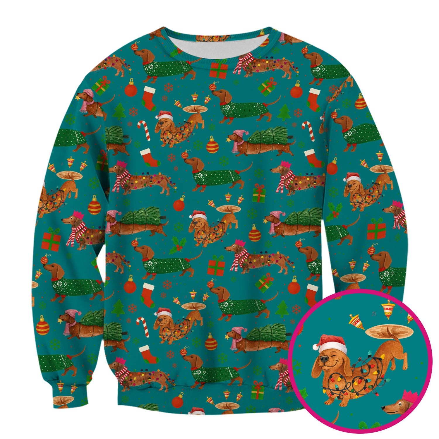 Christmas Dachshund Scrub Top - Funny Dog Scrub Shirt Multi Color - Holiday Medical Scrubs Gift for Nurse, CNA, RN, Doctor, Vet