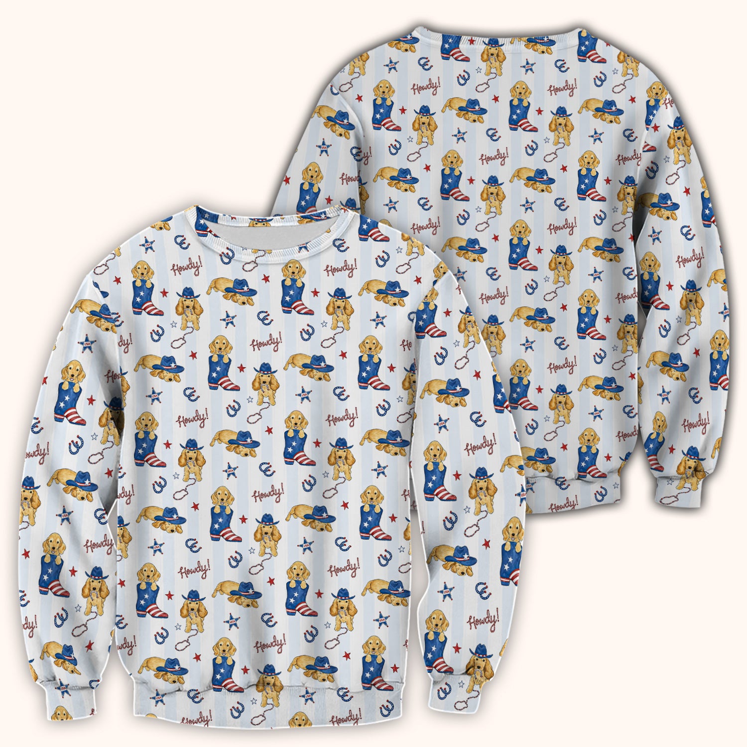 Patriotic Howdy Golden Dog Western Pattern Scrub Top, Comfortable Scrubs for Nurses