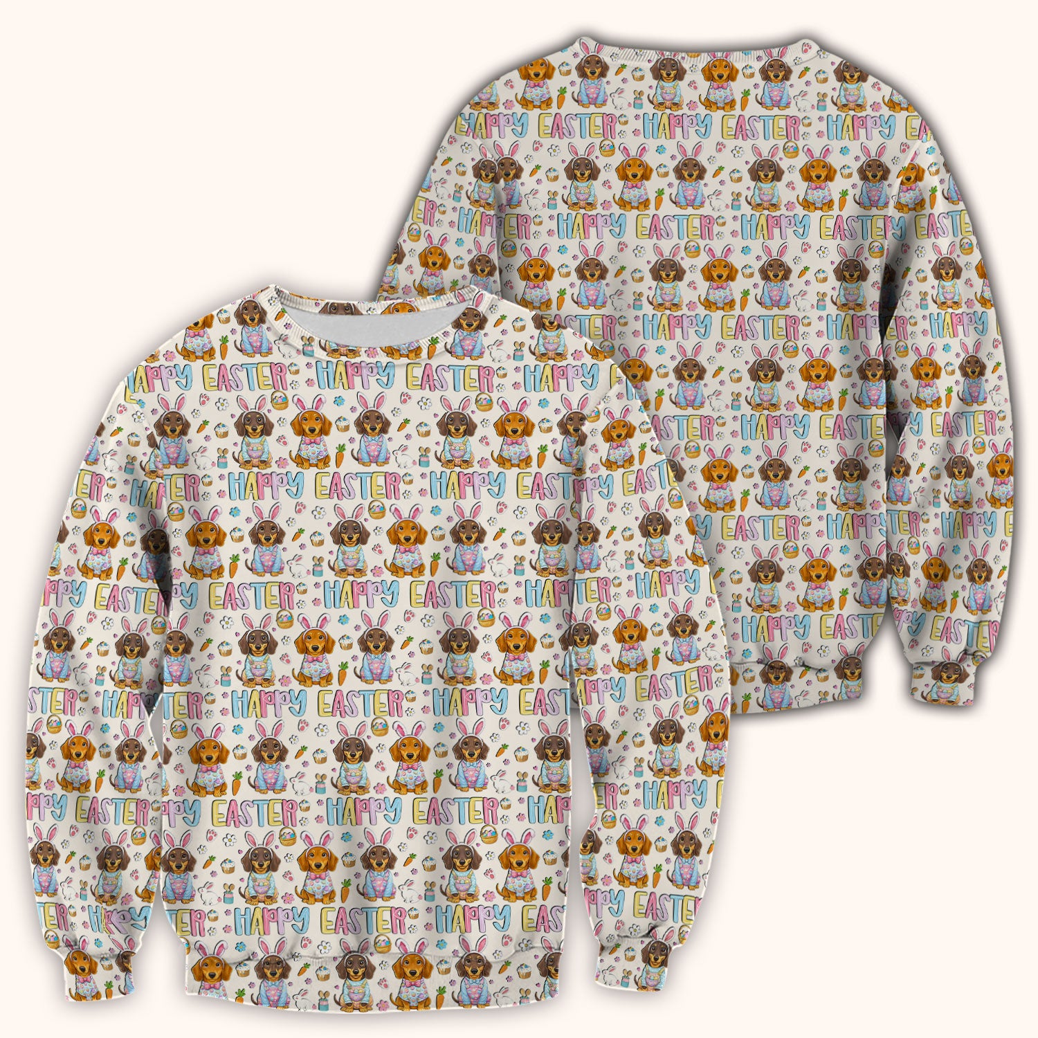 Happy Easter Dachshund Bunny Print Scrub Top, Comfortable Scrubs for Nurses