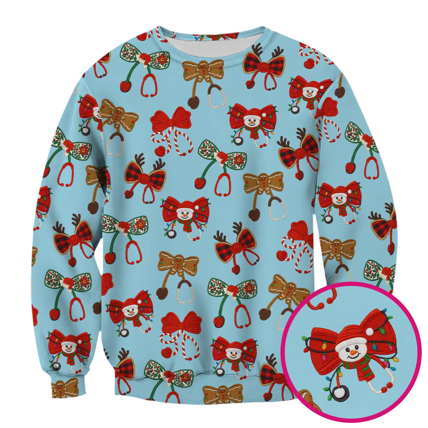 Christmas Stethoscope Bow Nurse Scrub Top, Xmas Pattern Scrub Shirt, Holiday Nursing Uniform