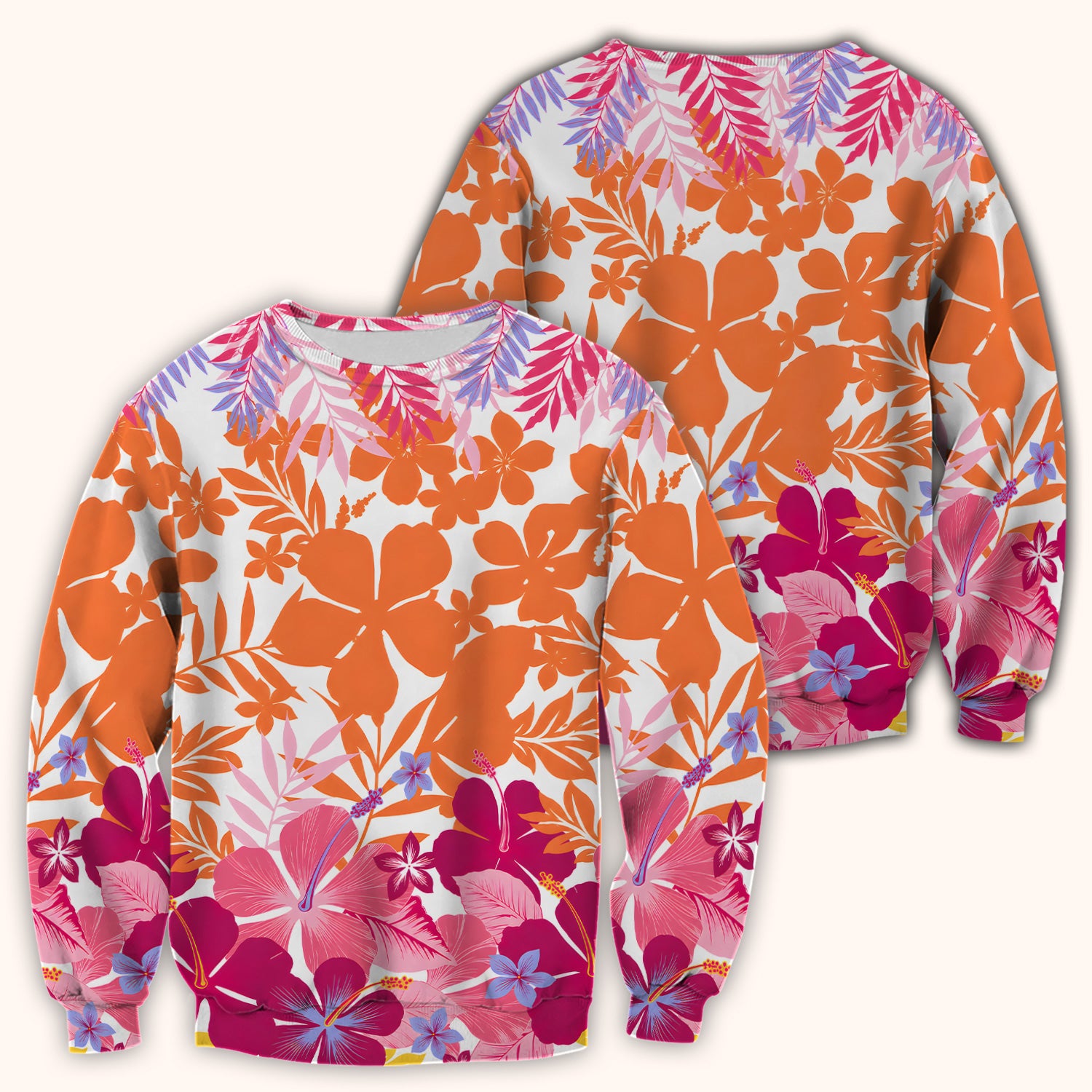 Cheerful Tropical Hibiscus Bloom Pattern Scrub Top, Comfortable Scrubs for Nurses