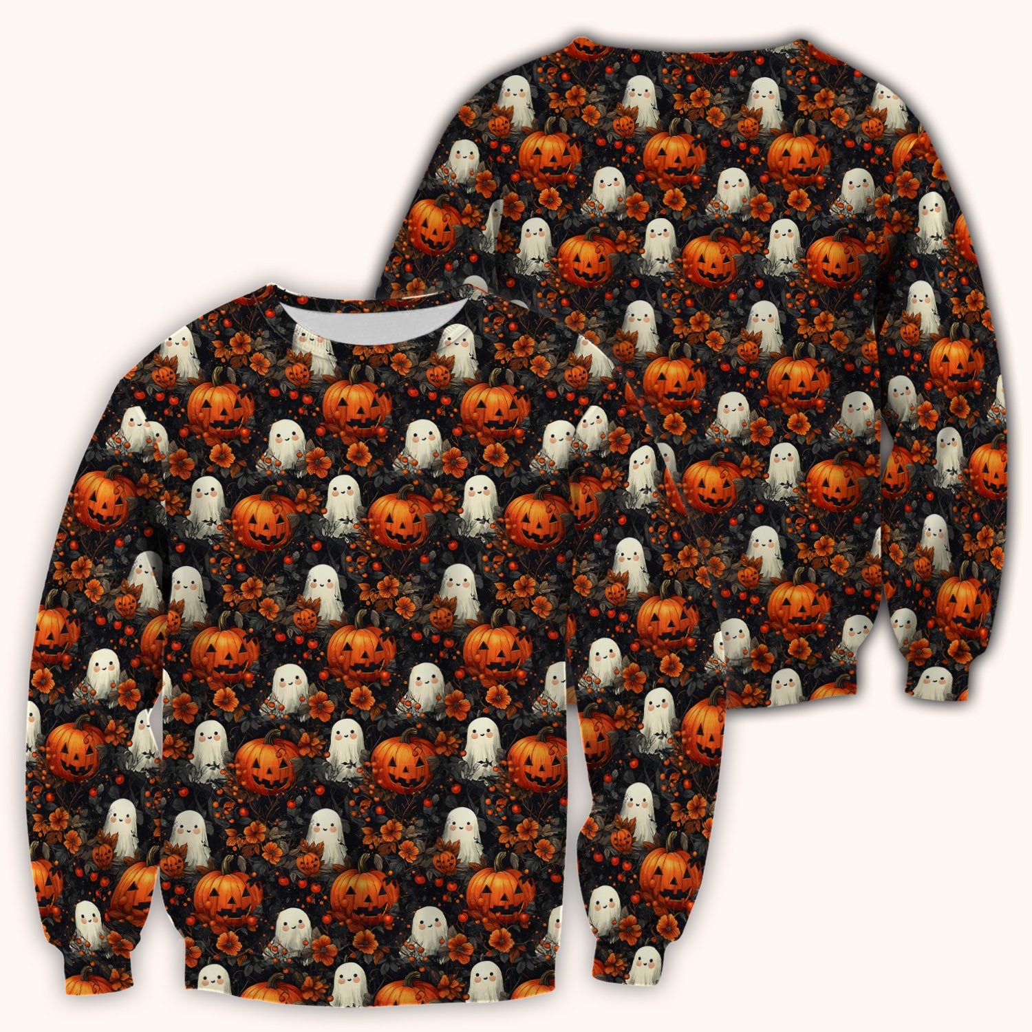 Spooky Halloween Ghost And Pumpkin Pattern Scrub Top, Comfortable Scrubs for Nurses