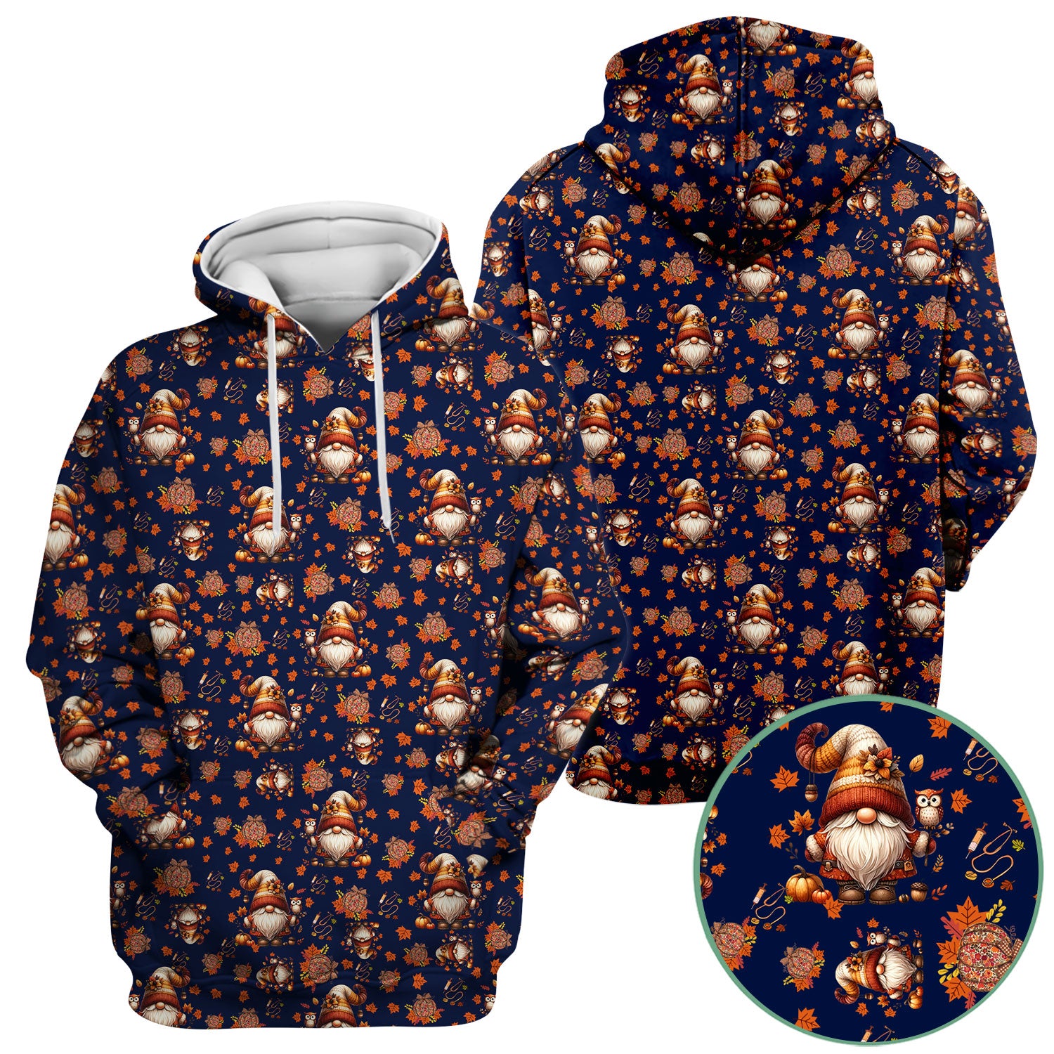Fall Gnome Nurse Scrub Top for Women - Autumn Leaves Pumpkin Shirts - Thanksgiving Nursing Uniform Gift for RN LPN CNA