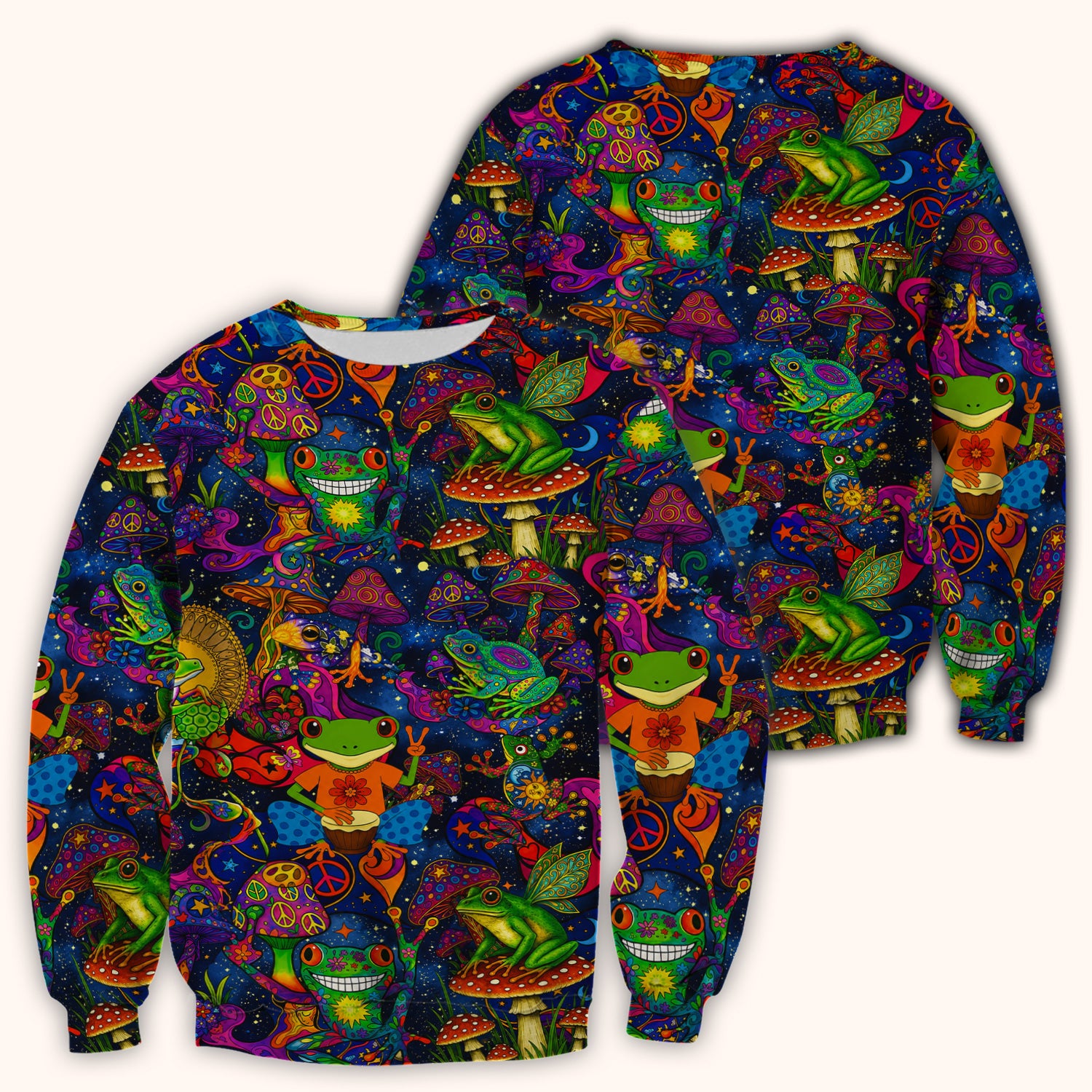 Psychedelic Frog with Mushroom Peace Print Scrub Top, Comfortable Scrubs for Nurses