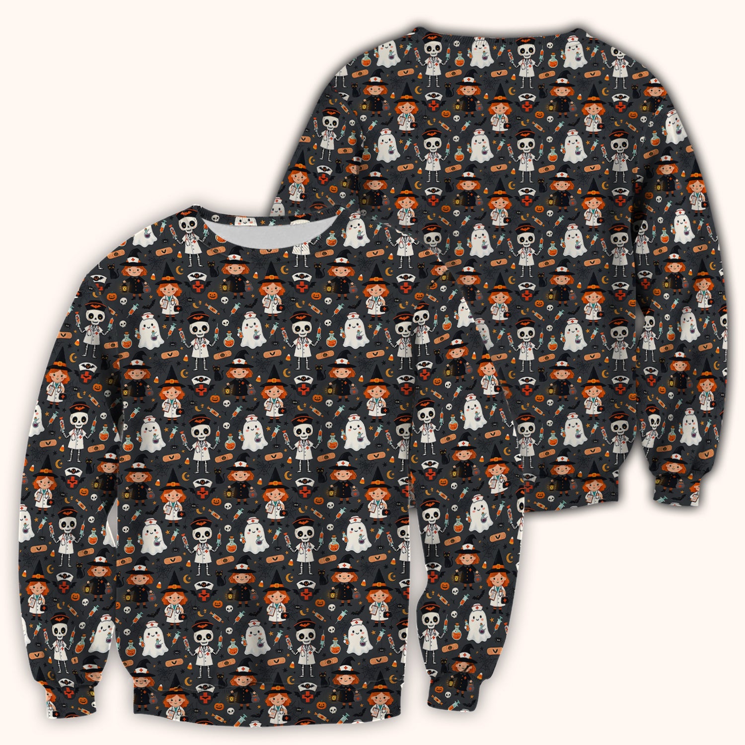 Halloween Witch And Skeleton Nurse Scrub Top, Comfortable Scrubs for Nurses