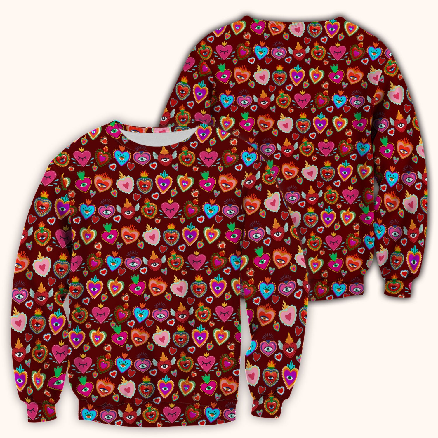 Valentine Colorful Sacred Heart Print Medical Scrub Top, Comfortable Scrubs for Nurses