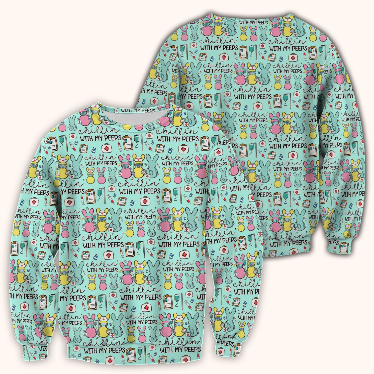 Cute Bunny Nurse Chillin With My Peeps Scrub Top, Comfortable Scrubs for Nurses, Easter