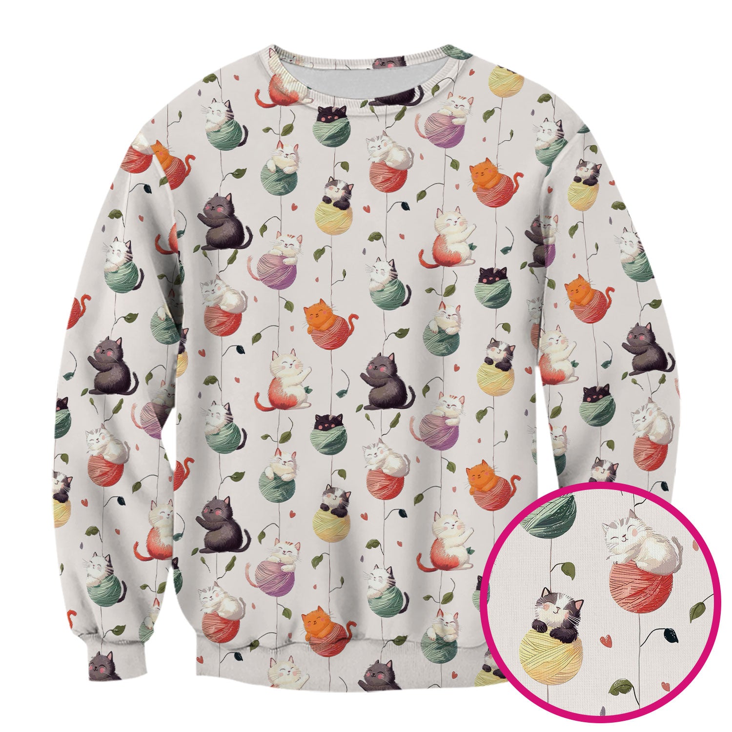 Cute Cats Playing Yarn Balls Pattern Print Scrub Top, Comfortable Scrubs for Nurses