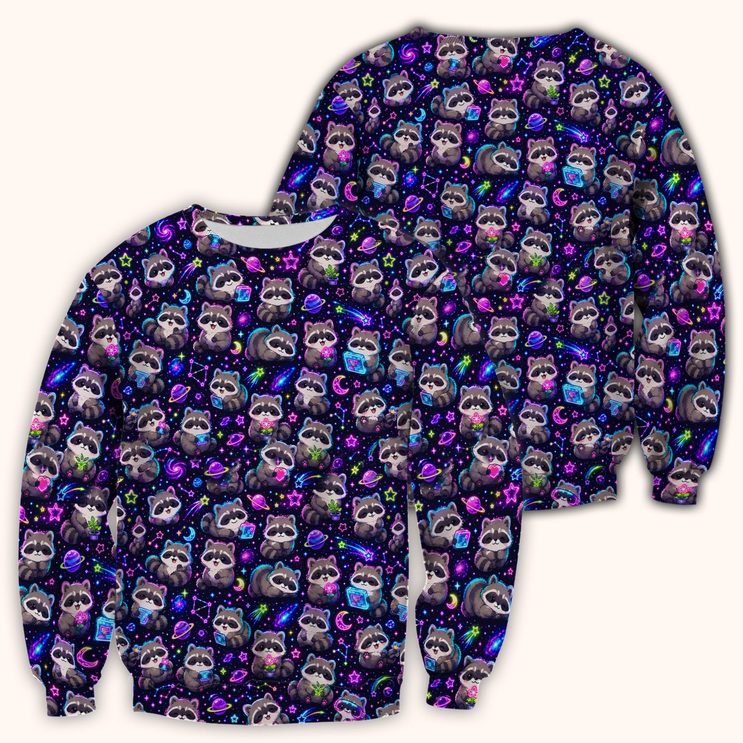 Neon Galaxy Raccoon Space Pattern Scrub Top, Comfortable Scrubs for Nurses