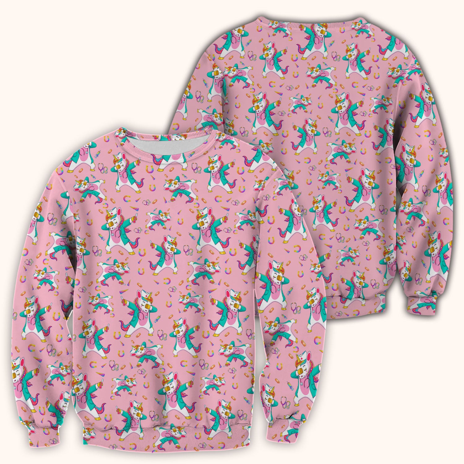 Cute Unicorn Nurse Dance Pattern Scrub Top, Breathable Fabrics Nursing Uniform