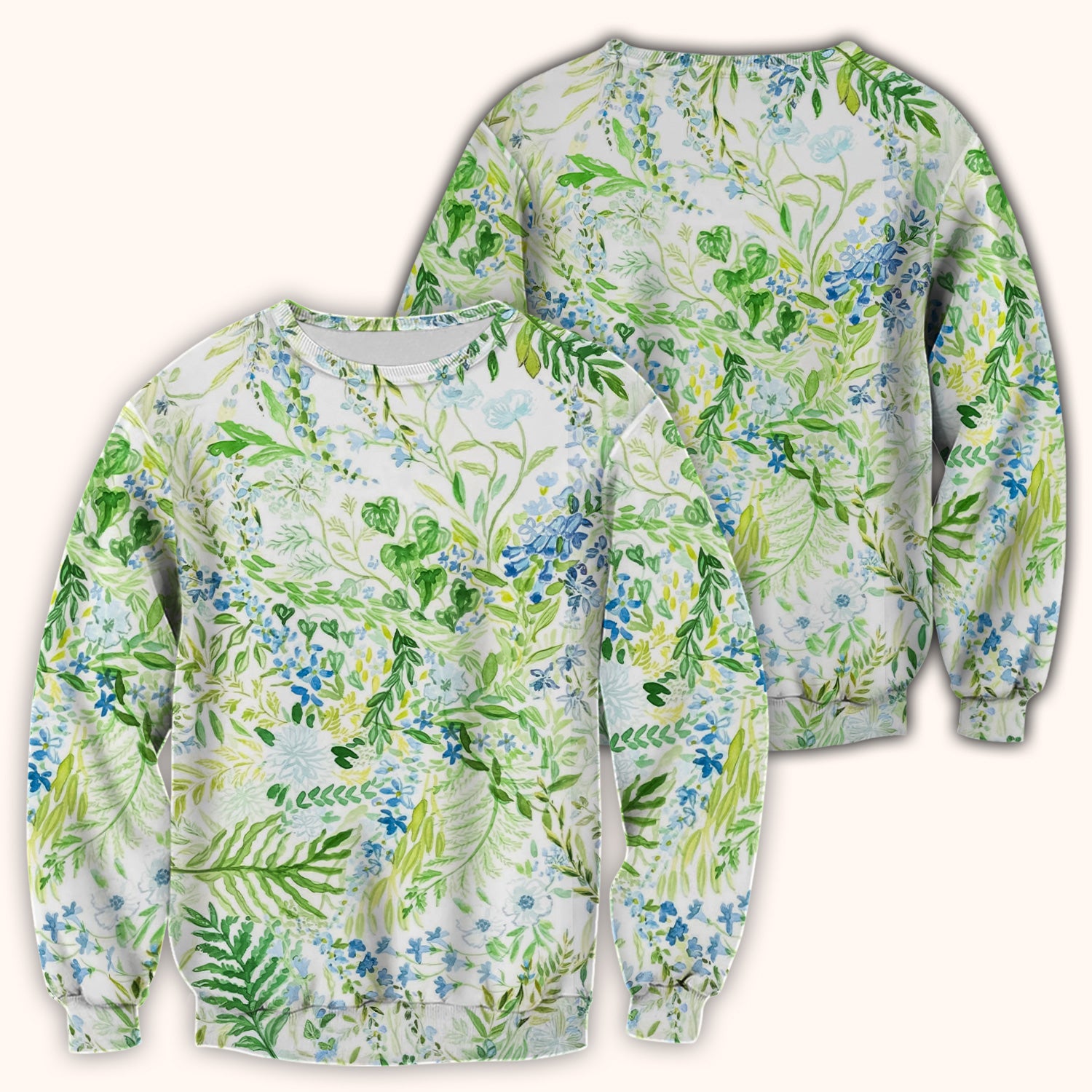 Green Botanical Floral Pattern Scrub Top, Breathable Healthcare Uniform Top