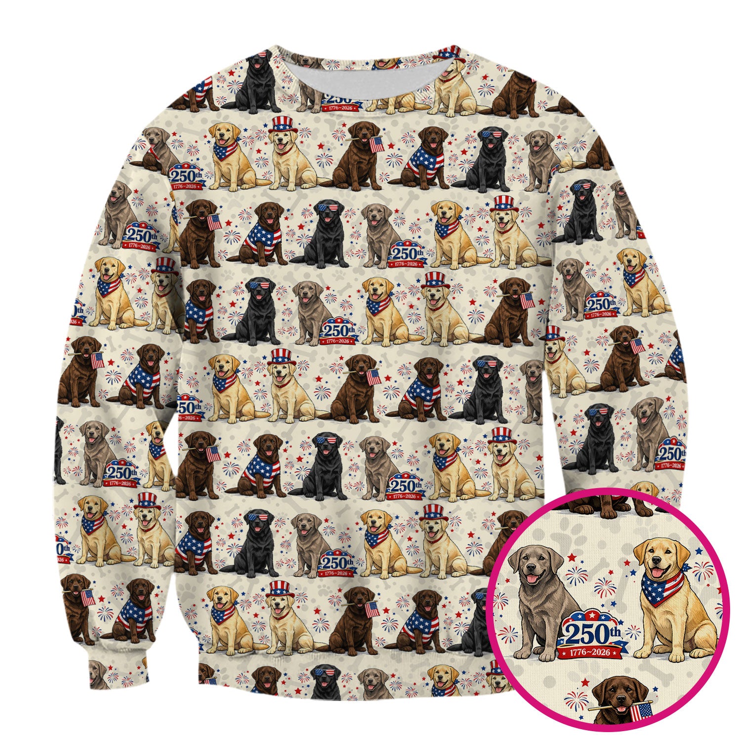 4th of July Labrador Dog Patriotic Print Scrub Top, USA Flag Nursing Uniform for Women