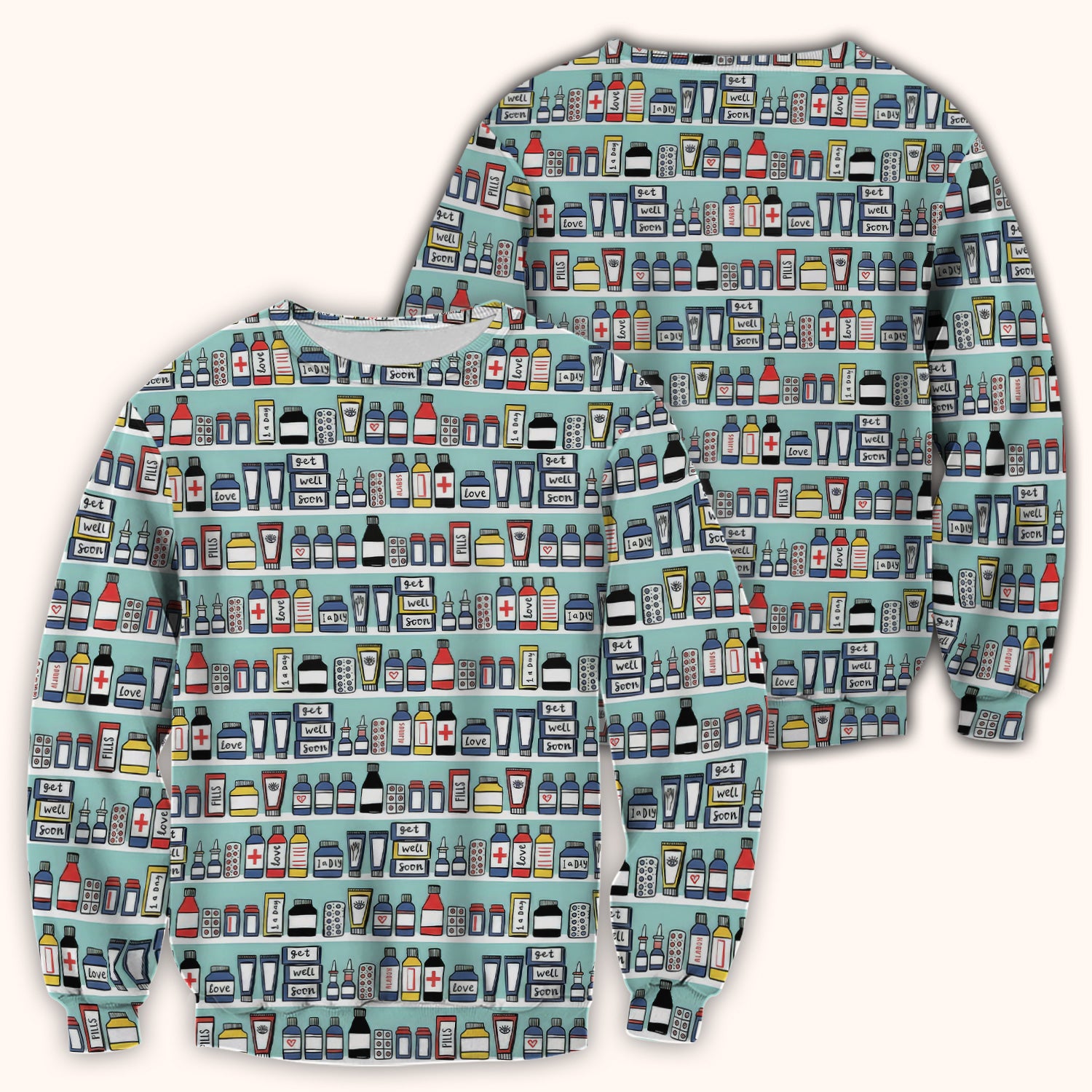 Medicine Bottle Pharmacy Pills Care Pattern Scrub Top, Comfortable Scrubs for Nurses
