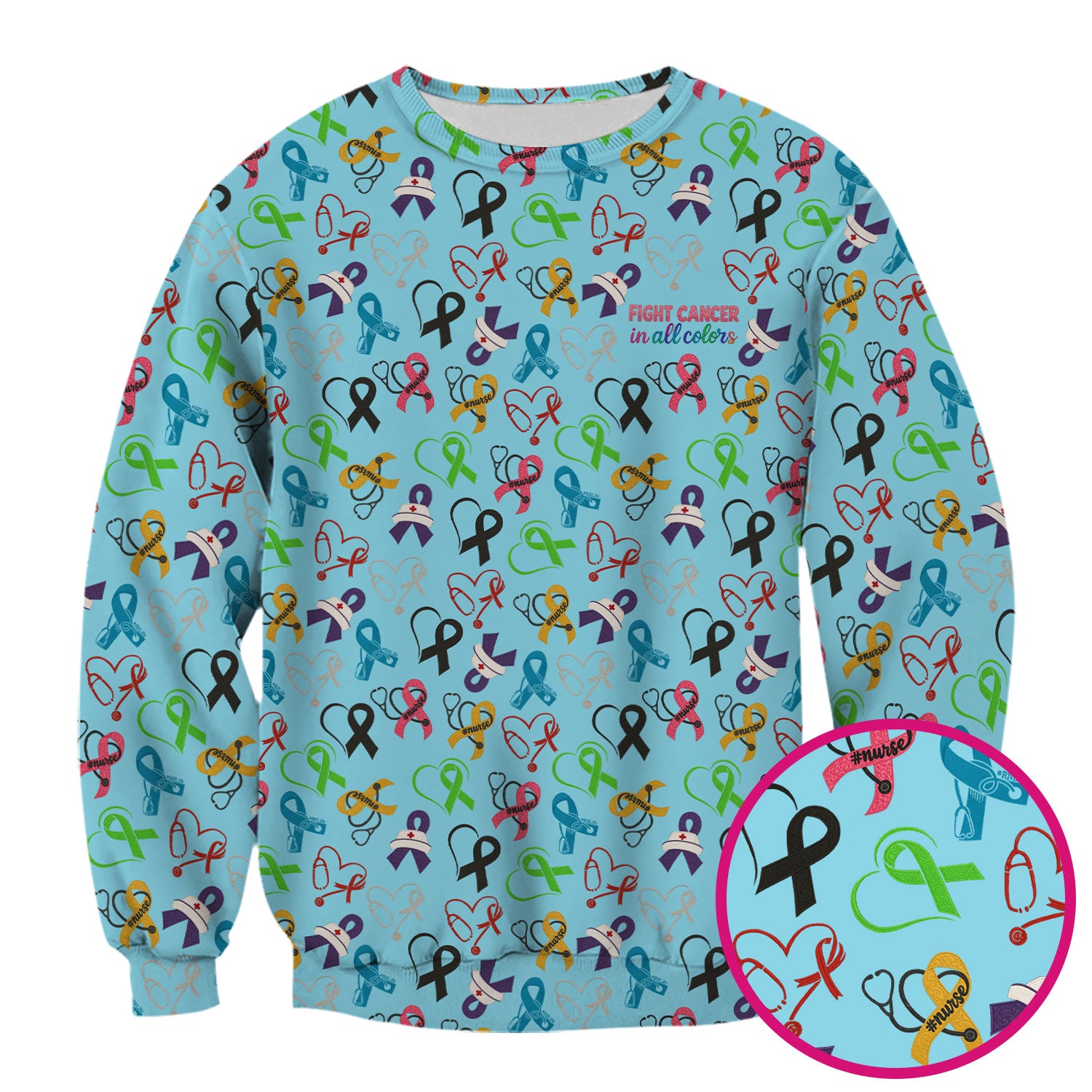 Fight Cancer Scrub Top - Colorful Awareness Ribbon Nurse Shirt - Support Cancer Awareness Medical Scrubs with Pockets for Women CNA RN Doctor