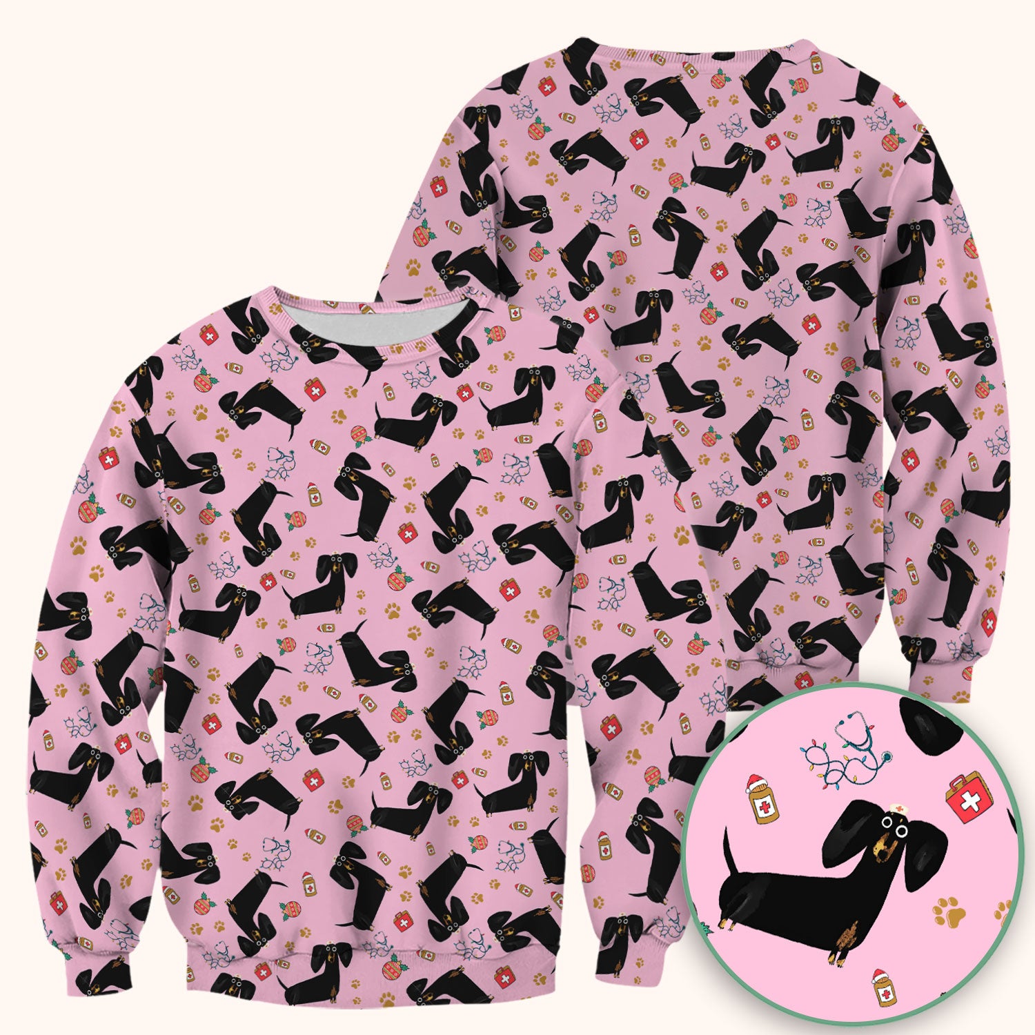Funny Black Dachshund Scrub Top for Nurses - Cute Wiener Dog Medical Shirt - Puppy Lover Nursing Gift for Women