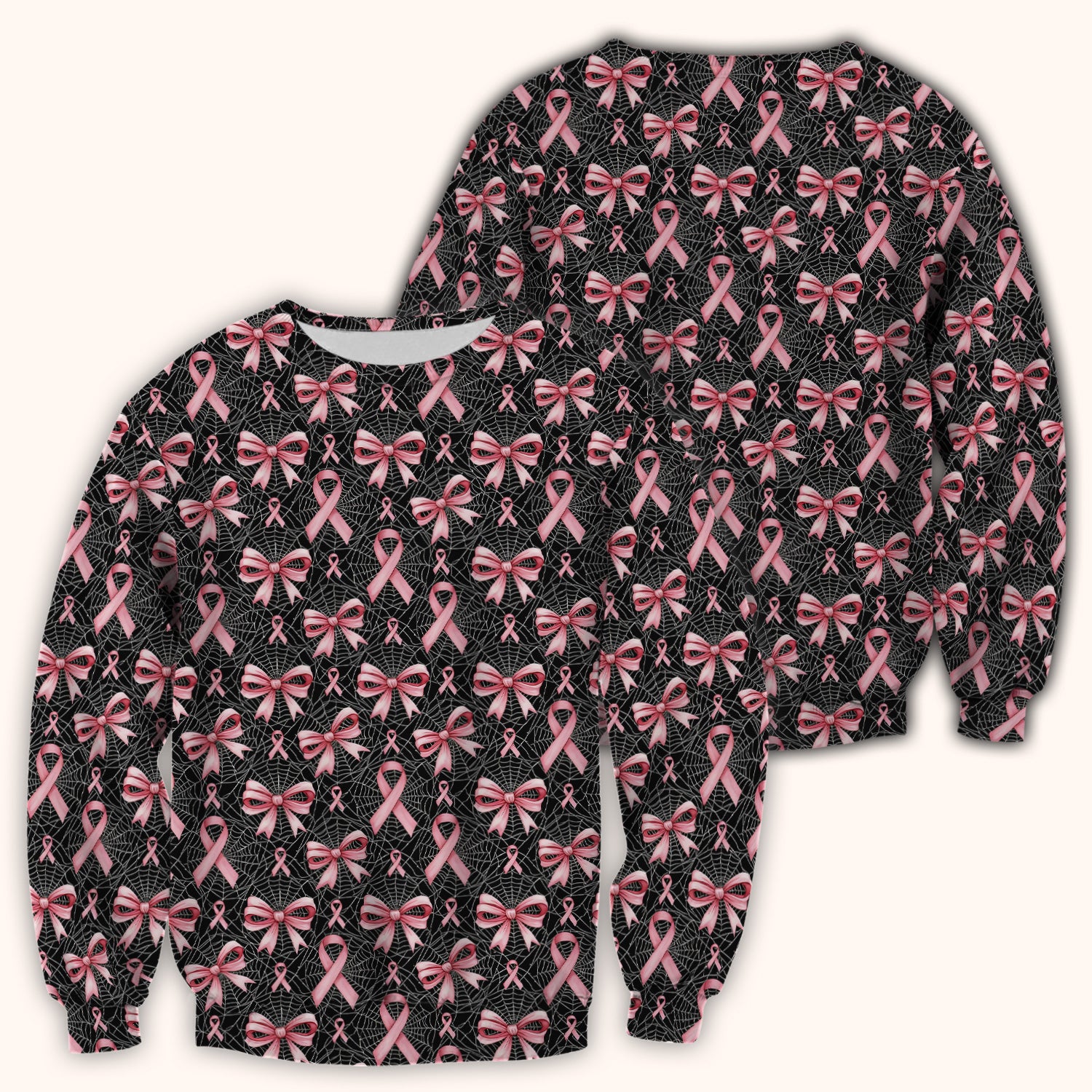 Pink Ribbon Pattern Scrub Top, Comfortable Scrubs for Nurses